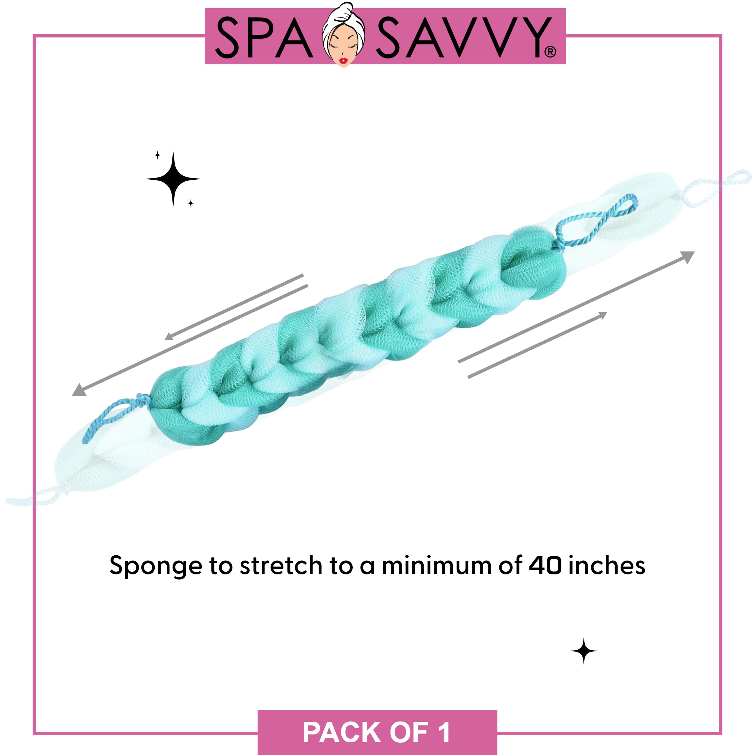 Exfoliating Bath Loofah Scrubber with Rope Handles - Long Stretch Shower Back Sponge for Deep Cleansing | Mesh Body Scrubber for Men & Women | Perfect for Exfoliation & Skin Renewal | Ideal for Shower, Spa & Daily Body Care (Green)