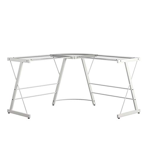 Ameriwood Home Odin White L-Shaped Glass Computer Desk - Perfect for Home Office, Gaming & Small Spaces