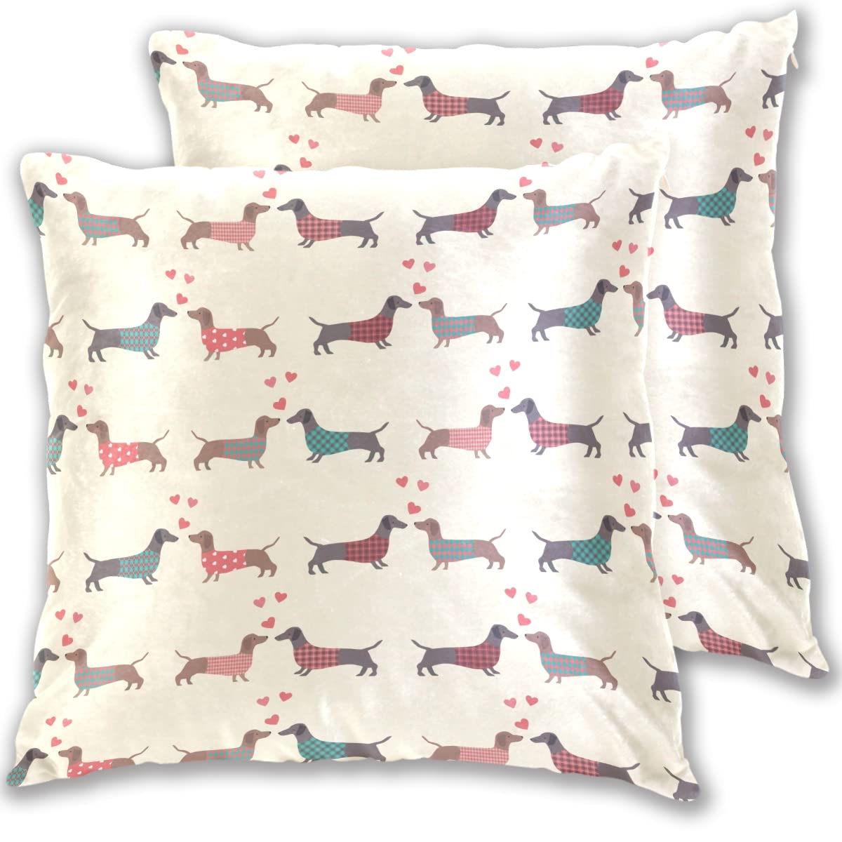 Aflyko Valentine's Day Throw Pillow Covers - 18x18 Inch Dachshund Couple Cute Heart Pillow Cases for Sofa, Bed, Party Decor - Perfect Gift for Mother's Day, Birthday, Housewarming & Couples - 2 Pack Soft Decorative Cushion Covers for Living Room, Bedroom & Home Decor