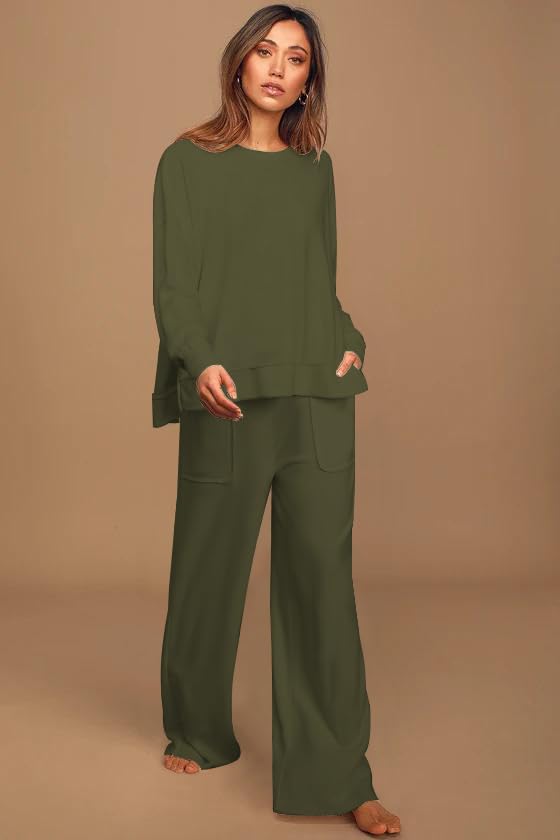 ETCYY Women's 2-Piece Lounge Set - Soft Side Split Sweatshirt & Wide Leg Sweatpants | Cozy Outfit for Home, Yoga, Travel & Casual Wear
