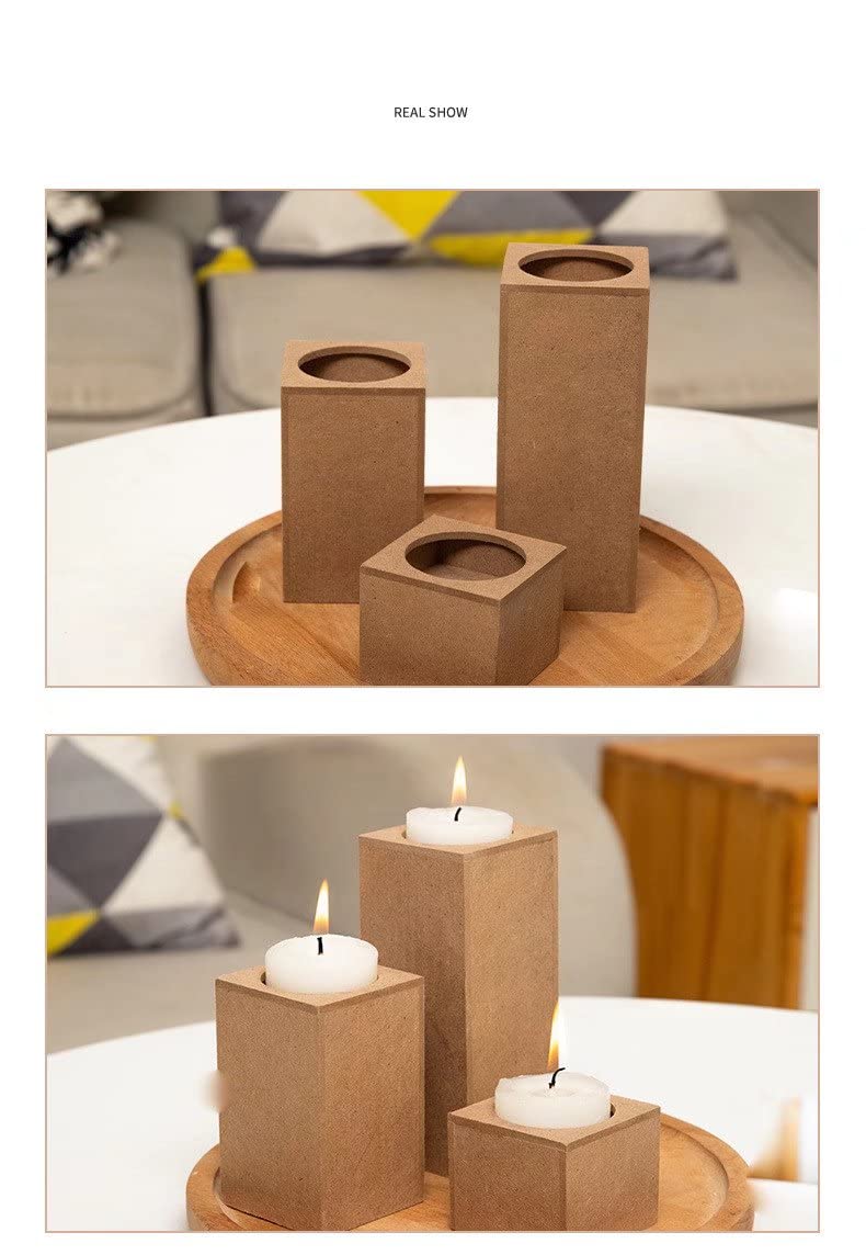 3 Pcs Wooden Candlestick Holders - Rustic Pillar Candle Stands for Table Centerpiece, Home & Living Room Decor - Perfect for Weddings, Dinner Parties, and Cozy Fall Evenings