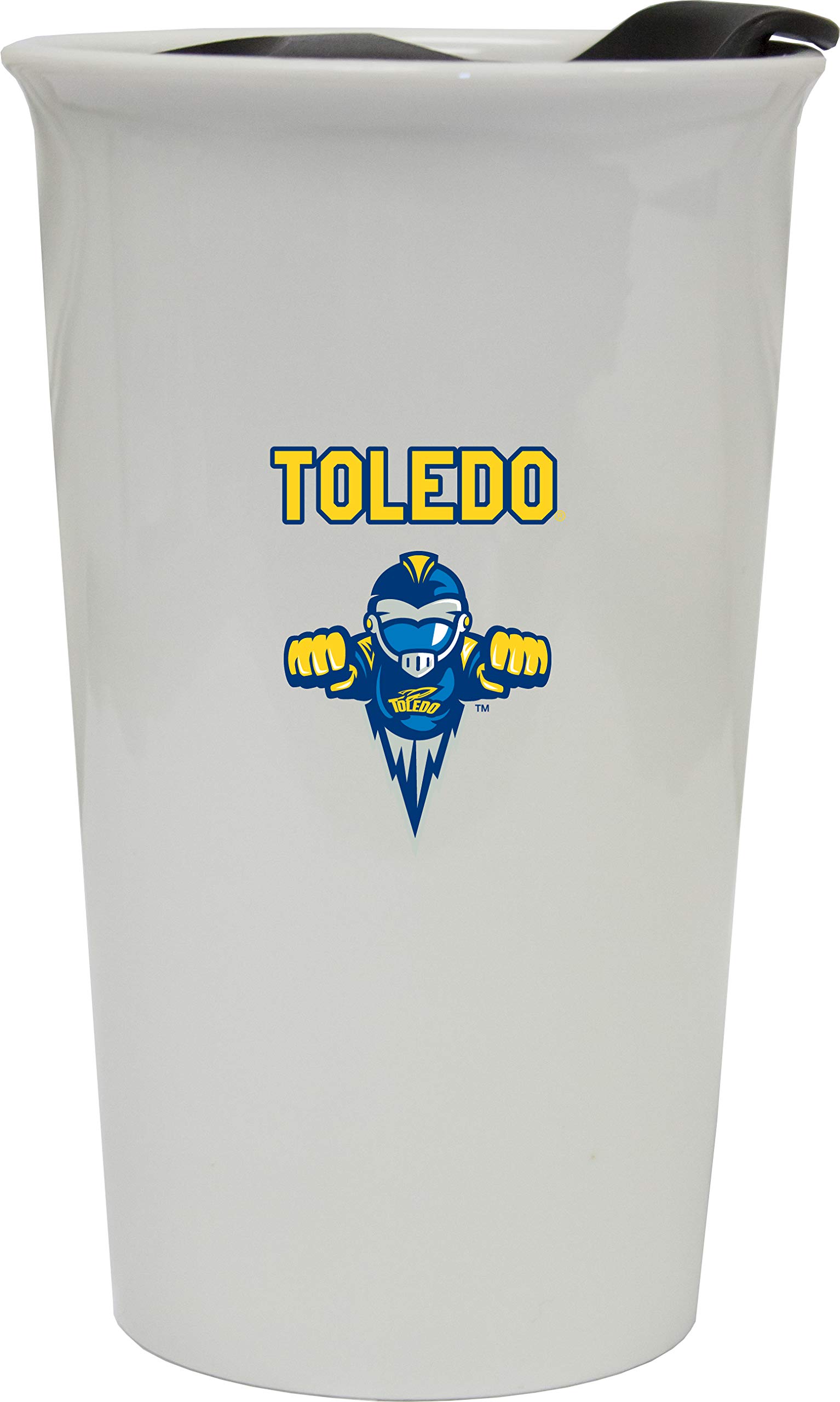 University of Toledo Double Walled Ceramic Tumbler - 20oz Insulated Coffee Mug with Lid & Straw, Perfect for Hot/Cold Drinks - Great Gift for Students, Alumni & Fans - Ideal for School, Office, Travel & Tailgating