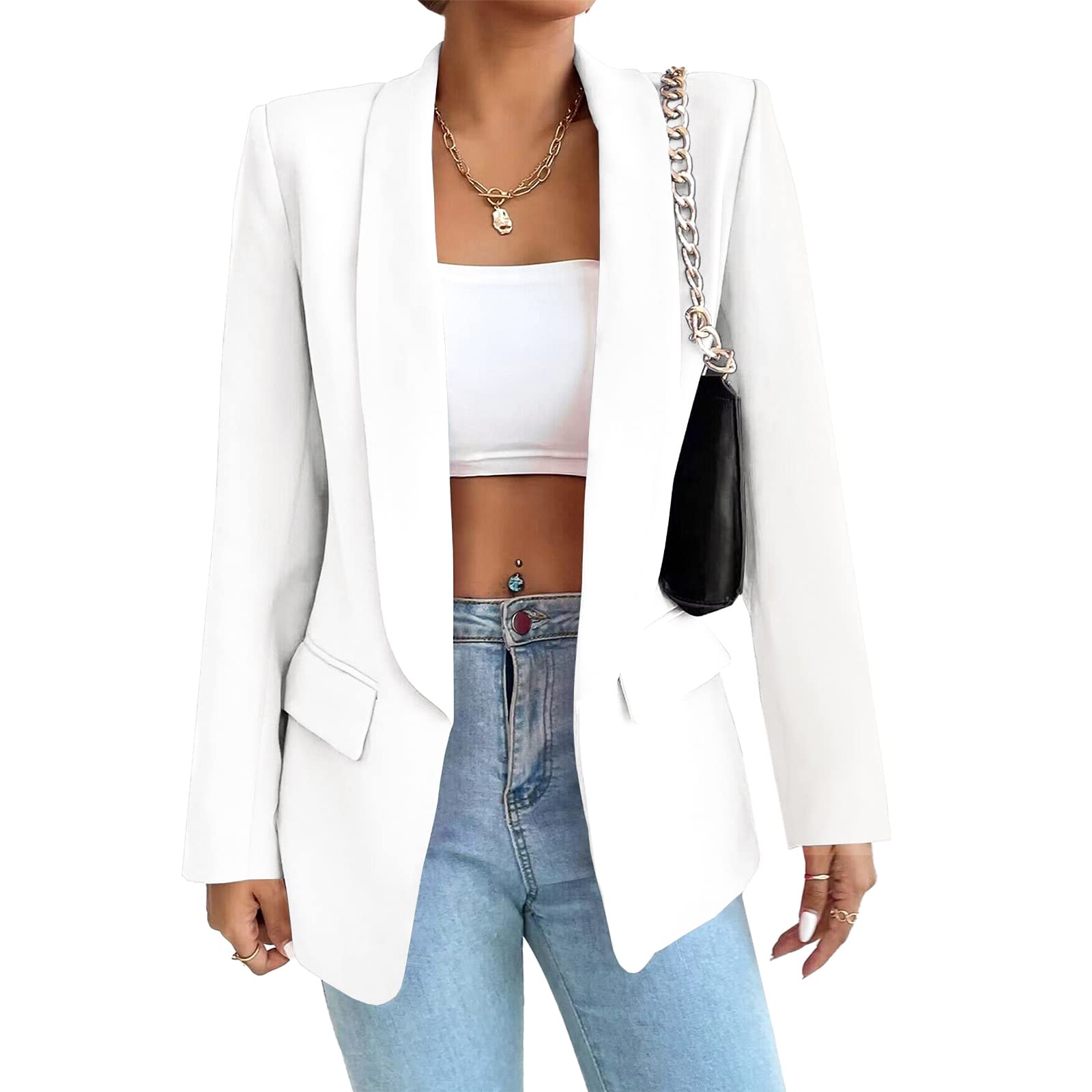 Women's Slim Blazer Jacket - Long Sleeve Open Front Shawl Collar for Work & Office Wear