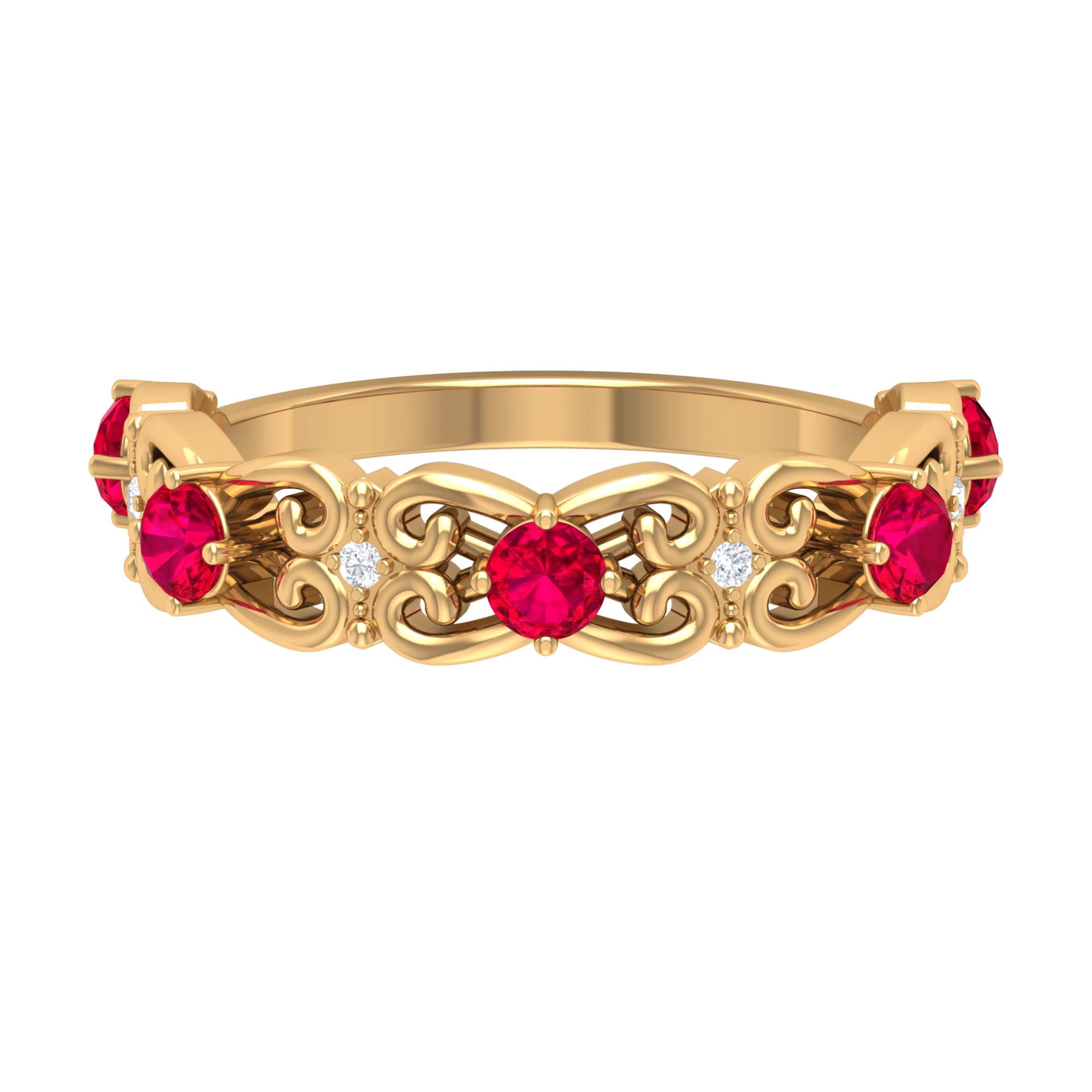 Vintage Ruby and Diamond Half Eternity Band Ring - 3/4 CT Genuine Ruby & Diamond 14K Solid Gold Wedding Ring for Women, Anniversary Gift, Bridal Jewelry - Perfect for Engagement, Valentine's Day & Special Occasions