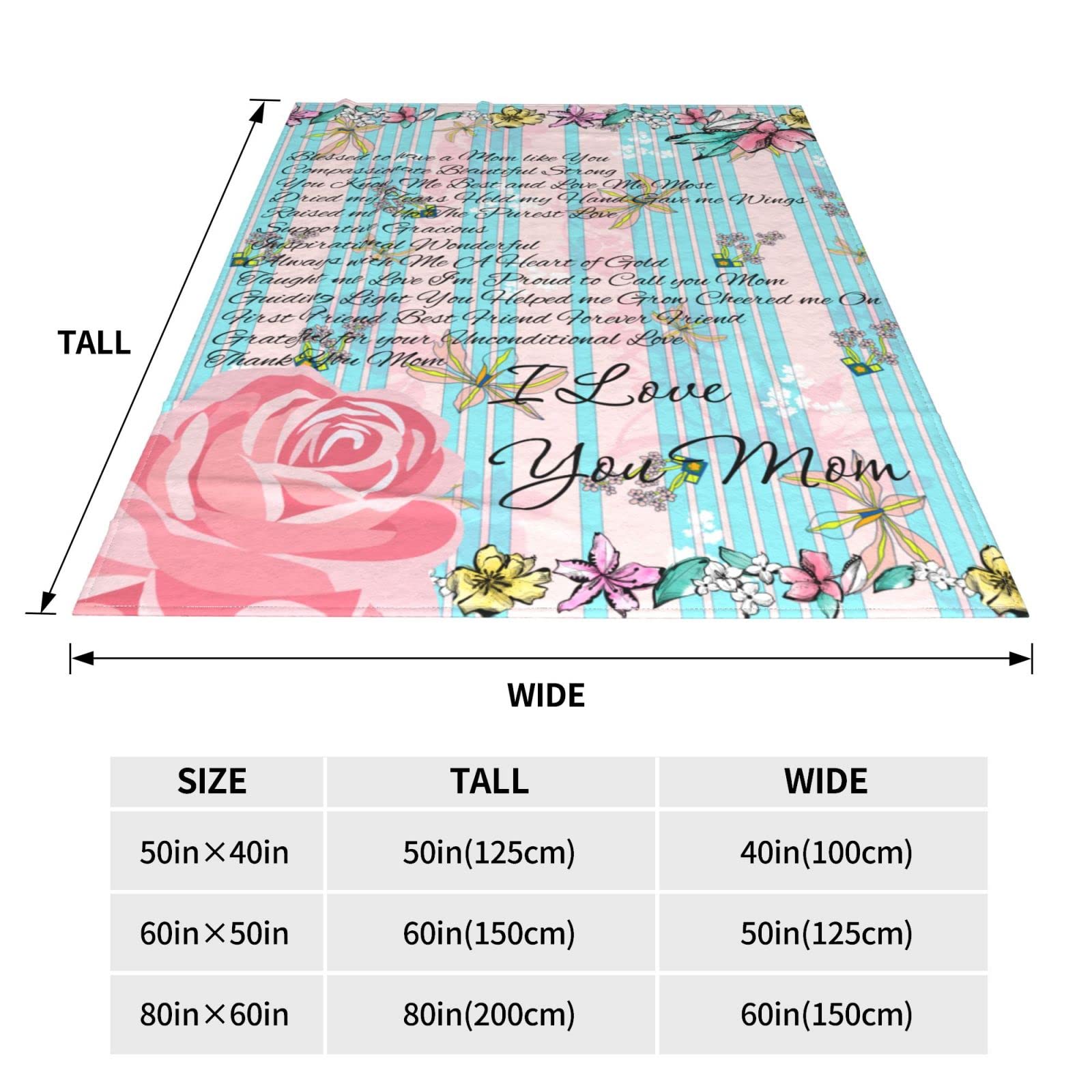 Soft I Love You Mom Gift Blanket - 60x50 Inch Cozy Throw for Mother's Day, Birthday, Christmas - Unique Present from Daughter or Son - Perfect for Snuggling on the Couch or Bed