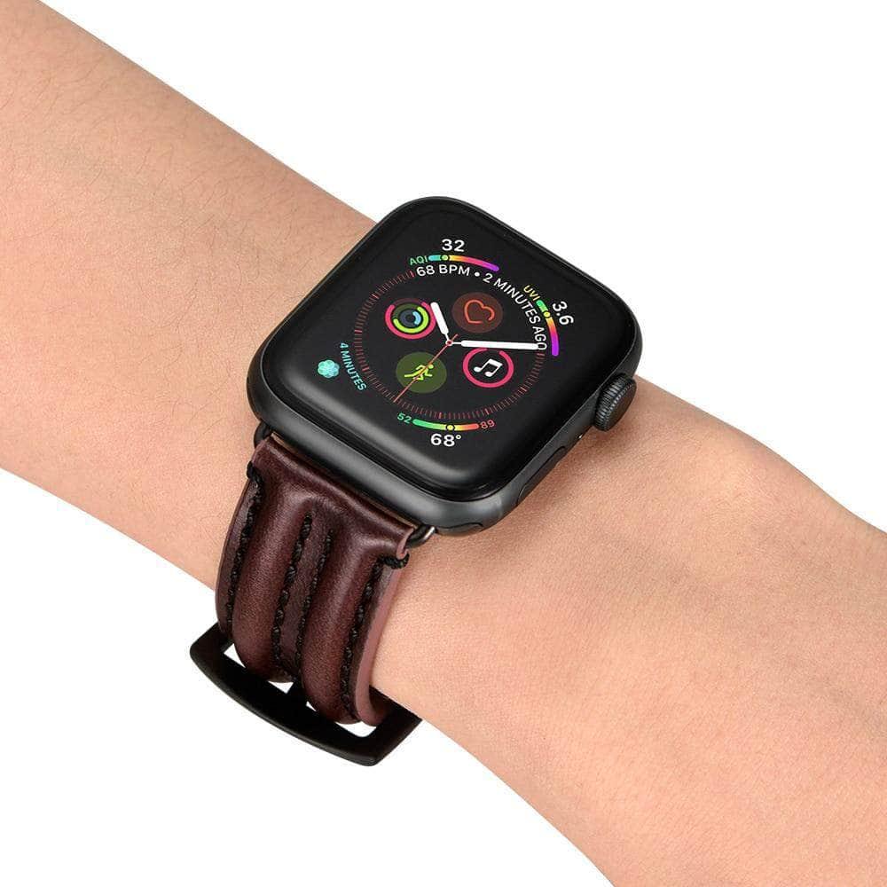 Genuine Leather Apple Watch Band for Series 3/4/5/6/SE - 38mm 40mm 42mm 44mm Sizes - Double Keel Strap - Perfect for Work, Gym & Everyday Wear