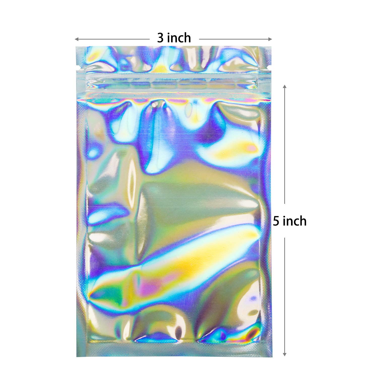100 Pack Smell Proof Mylar Bags 3x5 Inches - Resealable Zip Lock Food Storage Bags for Candy, Snacks, Herbs & More | Airtight Holographic Rainbow Design | Perfect for Travel, Camping & Home Organization