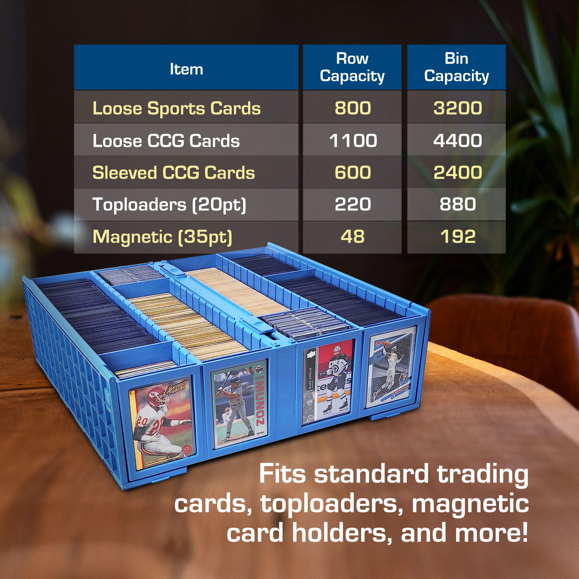 BCW 3200-Capacity Collectible Card Storage Box - Blue | Holds 3200 Trading Cards | Includes 4 Adjustable Dividers | Perfect for Pokémon, MTG, Yu-Gi-Oh & Sports Cards Collection | Ideal for Home Organization & Gaming Tournaments