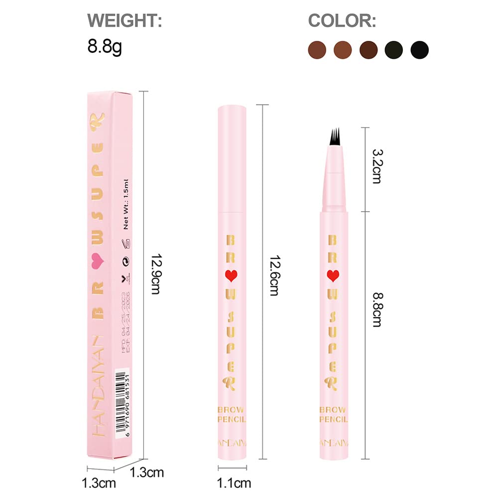 Micro 4-Point Eyebrow Pen - Ultra-Fine Waterproof & Long-Lasting - Natural Look for Daily Makeup