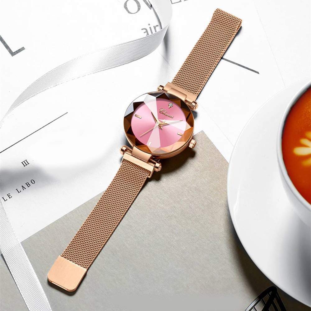 Rose Gold Women's Watch - Japan Quartz, Stainless Steel Magnetic Band - Waterproof for Daily Wear