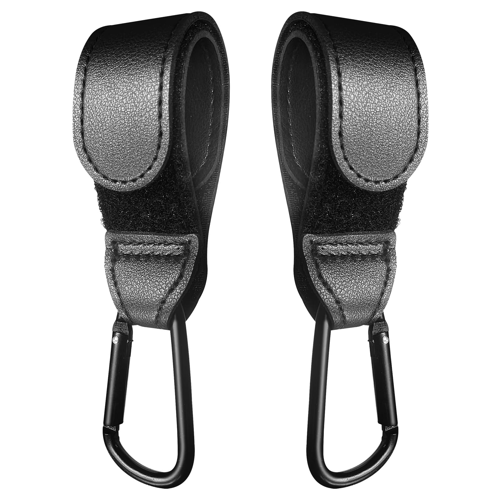 Durable Baby Stroller Hooks - 2 Pack Leather Stroller Straps for Diaper Bags, Shopping & Pet Carts | Heavy-Duty Stroller Clips for Groceries & Essentials (Black) | Perfect for Moms On-The-Go, Park Visits & Daily Errands