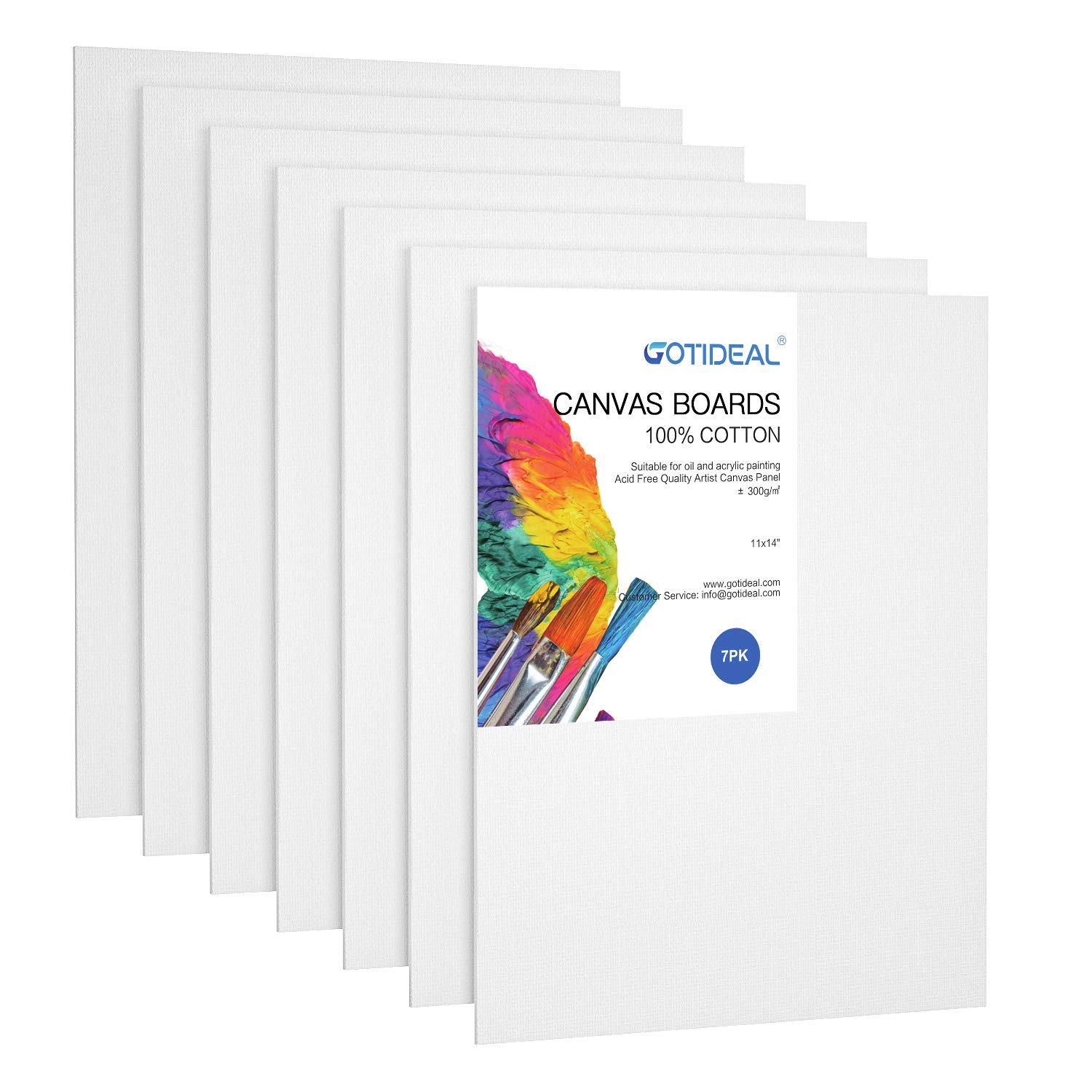 GOTIDEAL 11x14 Inch Professional Primed White Blank Canvas Panels - 7 Pack 100% Cotton Artist Canvas Boards for Acrylic, Oil, Watercolor & Tempera Painting - Perfect for Studio Art, Classroom Projects & DIY Home Decor