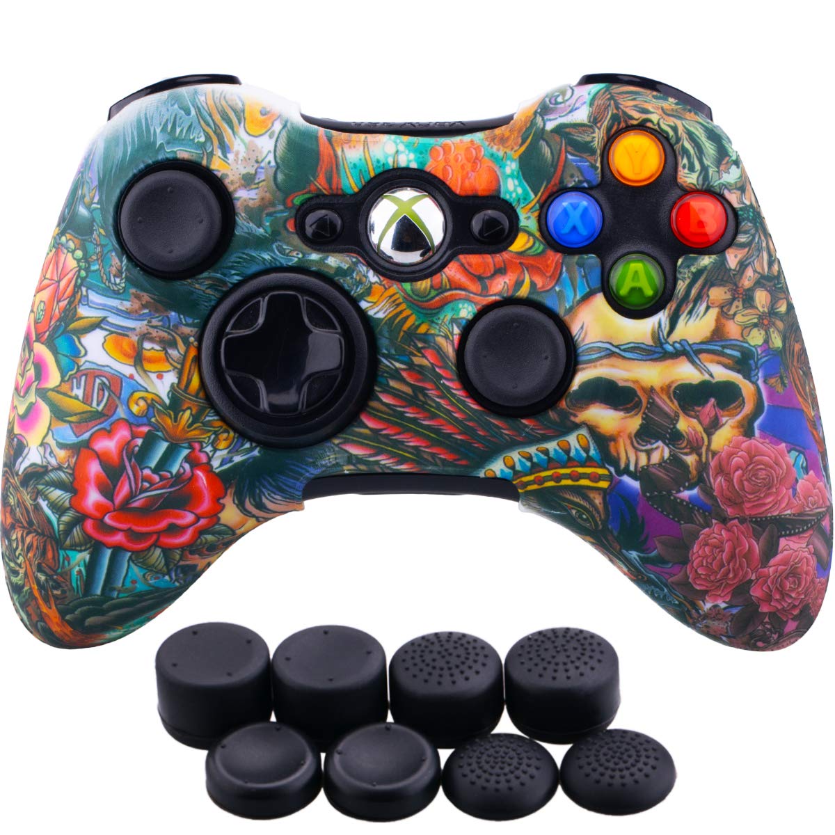 9CDeer Silicone Protective Sleeve Case Cover with 8 Thumb Grips for Xbox 360 Controller - Water Transfer Design, Anti-Slip Skin, Durable Gaming Accessories (Monsters Pattern) - Perfect for Gaming Sessions, Long Play Protection, and Enhanced Grip Comfort