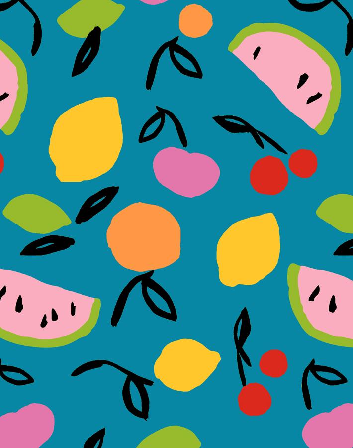 Island Fruits Teal Wallpaper by Tea Collection - Perfect for Nursery, Kids' Room & Tropical-Themed Decor