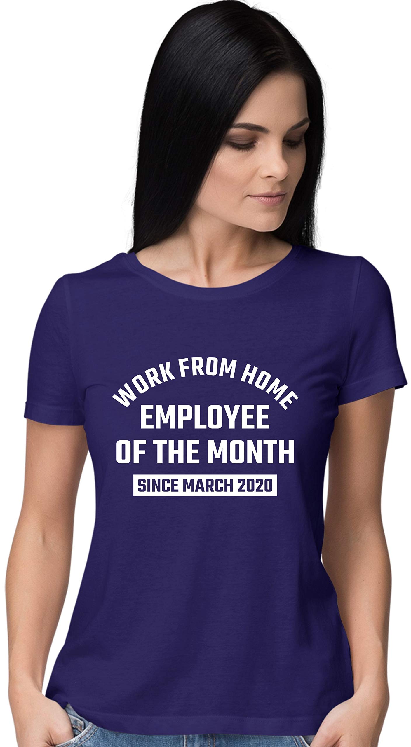 Funny Women's Work From Home Employee of The Month Since March 2020 T-Shirt - Soft Cotton Tee for Remote Jobs, Zoom Calls & Casual Outfits | Perfect for Virtual Meetings, Home Office & Relaxing Weekends
