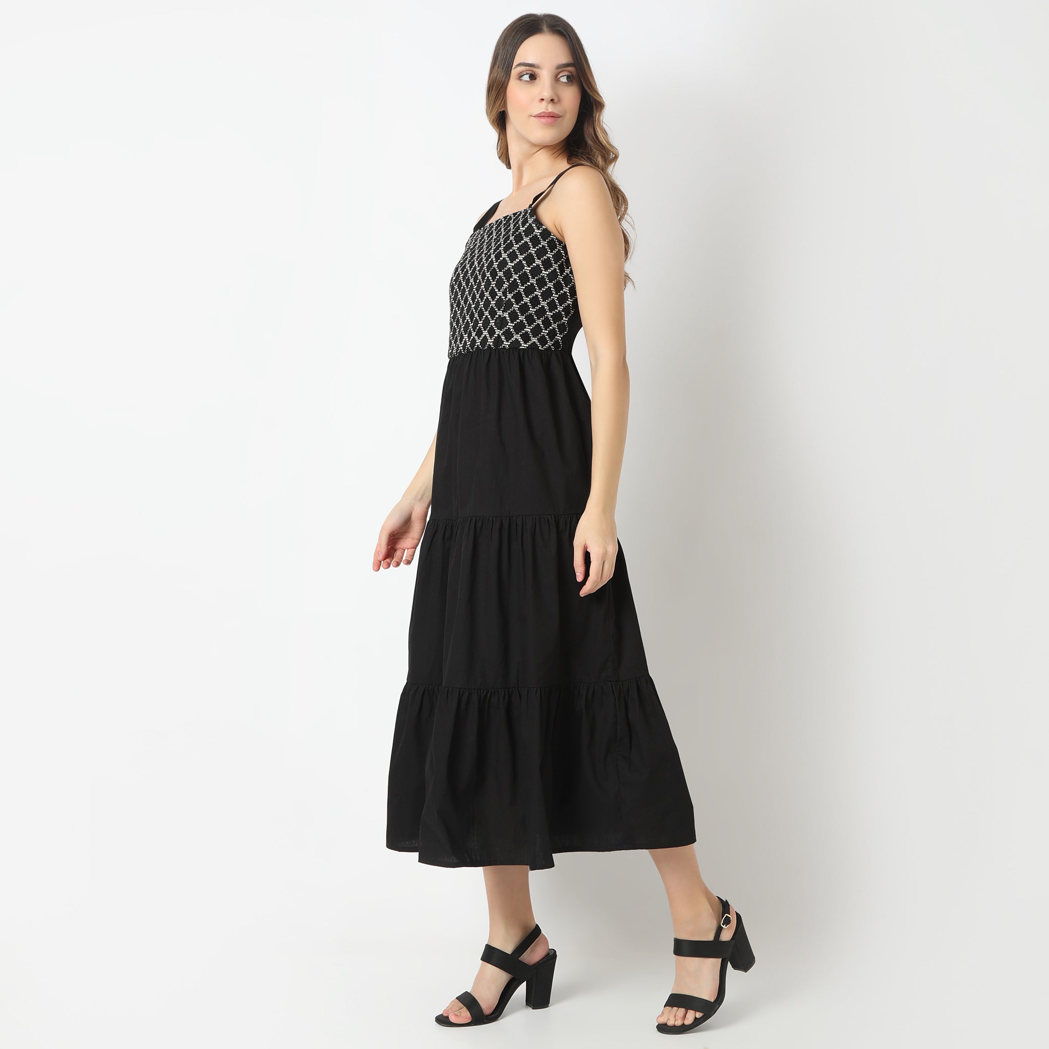 Flare Fit Square Neck Below Knee Tier Dress for Women - Elegant Summer Casual Midi Dress for Beach, Party & Office Wear