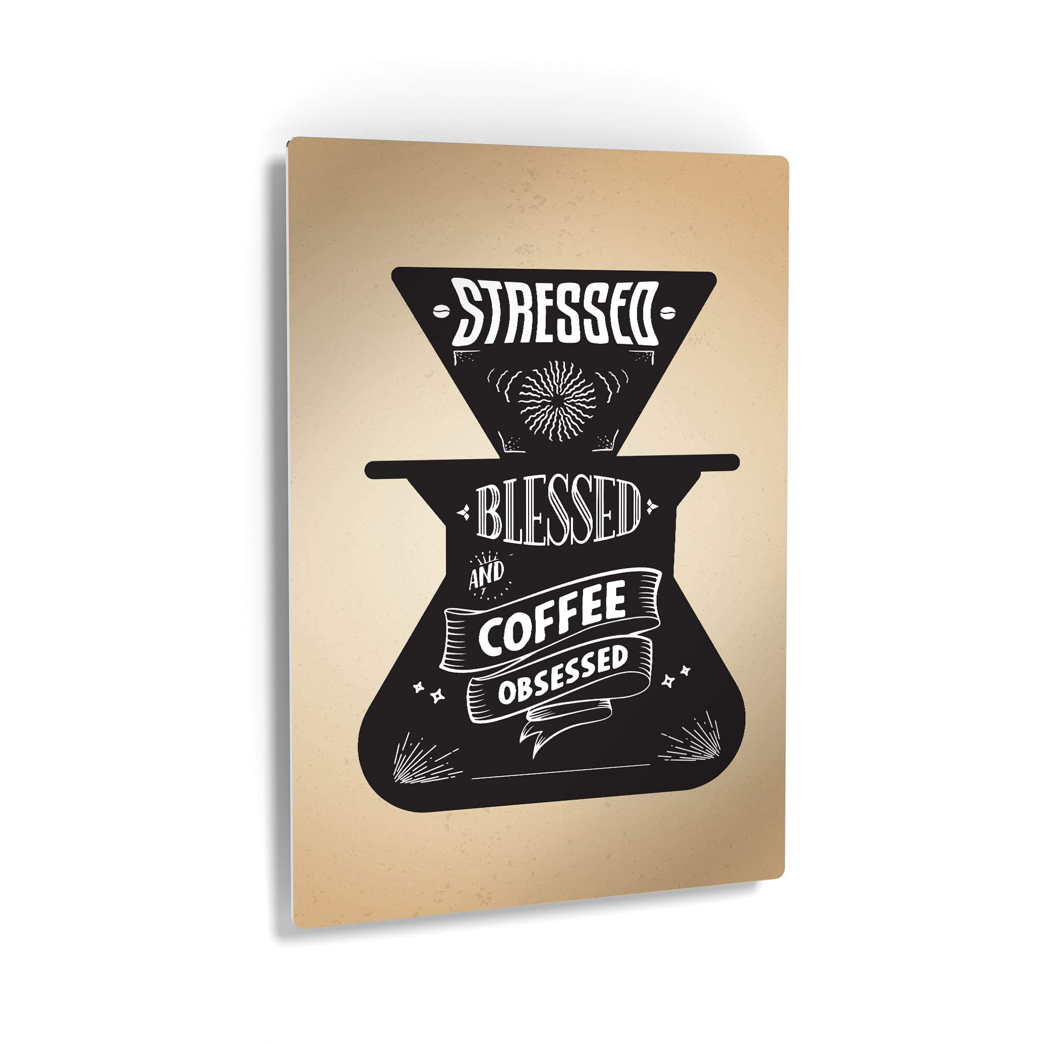 Vintage Coffee Grinder Metal Wall Art Print - 'Stressed Blessed & Coffee Obsessed' Farmhouse Decor for Kitchen, Office & Coffee Shop | 24x16 Inch Inspirational Sign | Perfect Gift for Coffee Lovers & Home Décor
