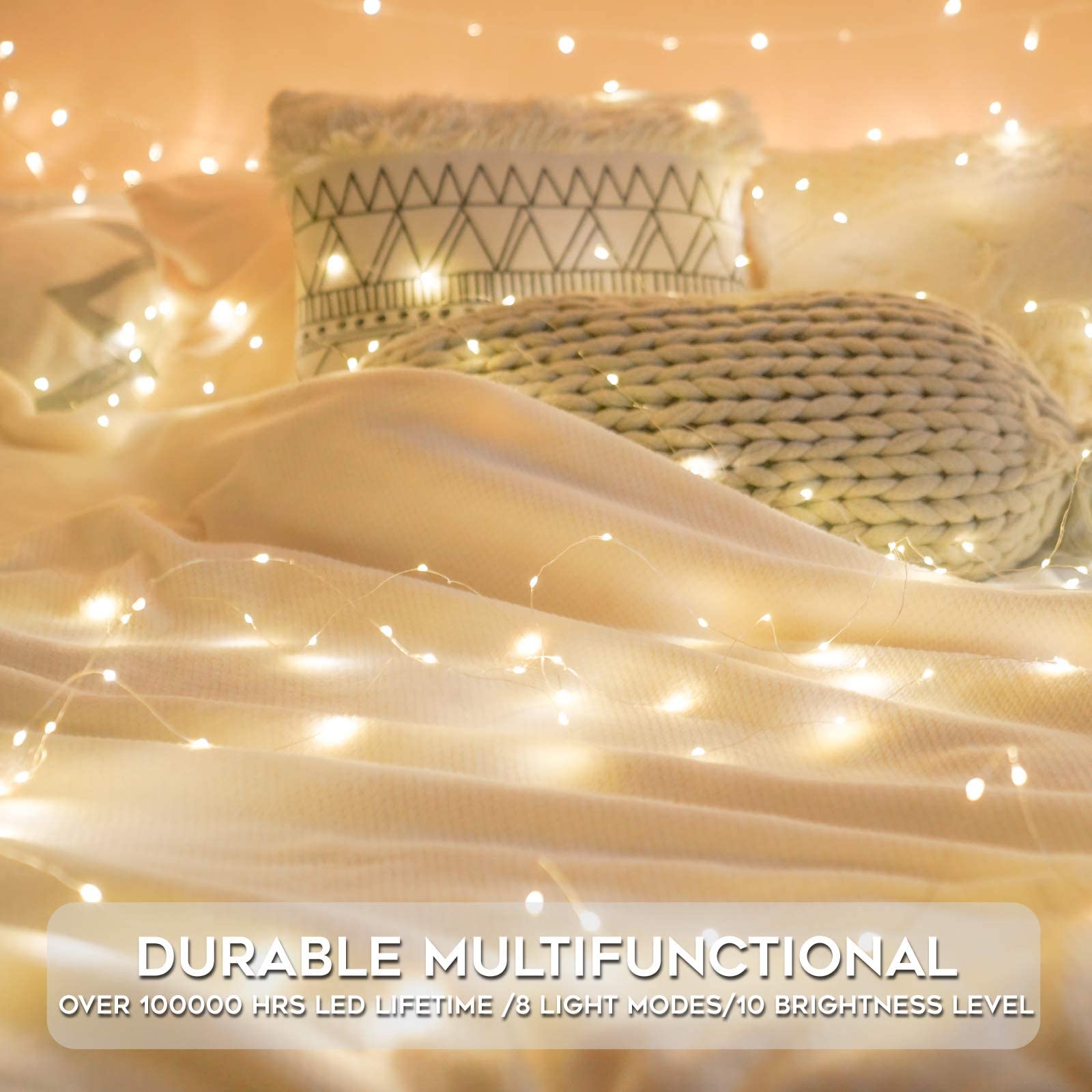 SUDDUS 33ft 100 LED Outdoor String Lights - Warm White Battery Operated Fairy Lights with Remote Control | Waterproof Twinkle Lights for Bedroom, Garden, Wedding Decor, Christmas Tree & Mason Jars | Perfect for Patio, Backyard & Wall Decor