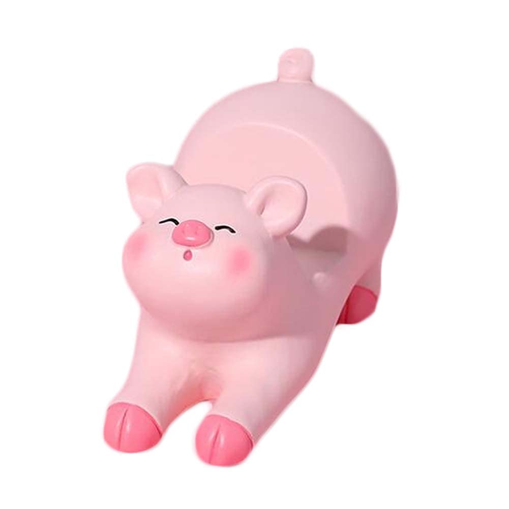 East Majik Resin Desktop Phone Stand - Cute Pink Stretching Pig Cell Phone Holder for iPhone & Android - Perfect for Office, Home Desk & Bedside Use
