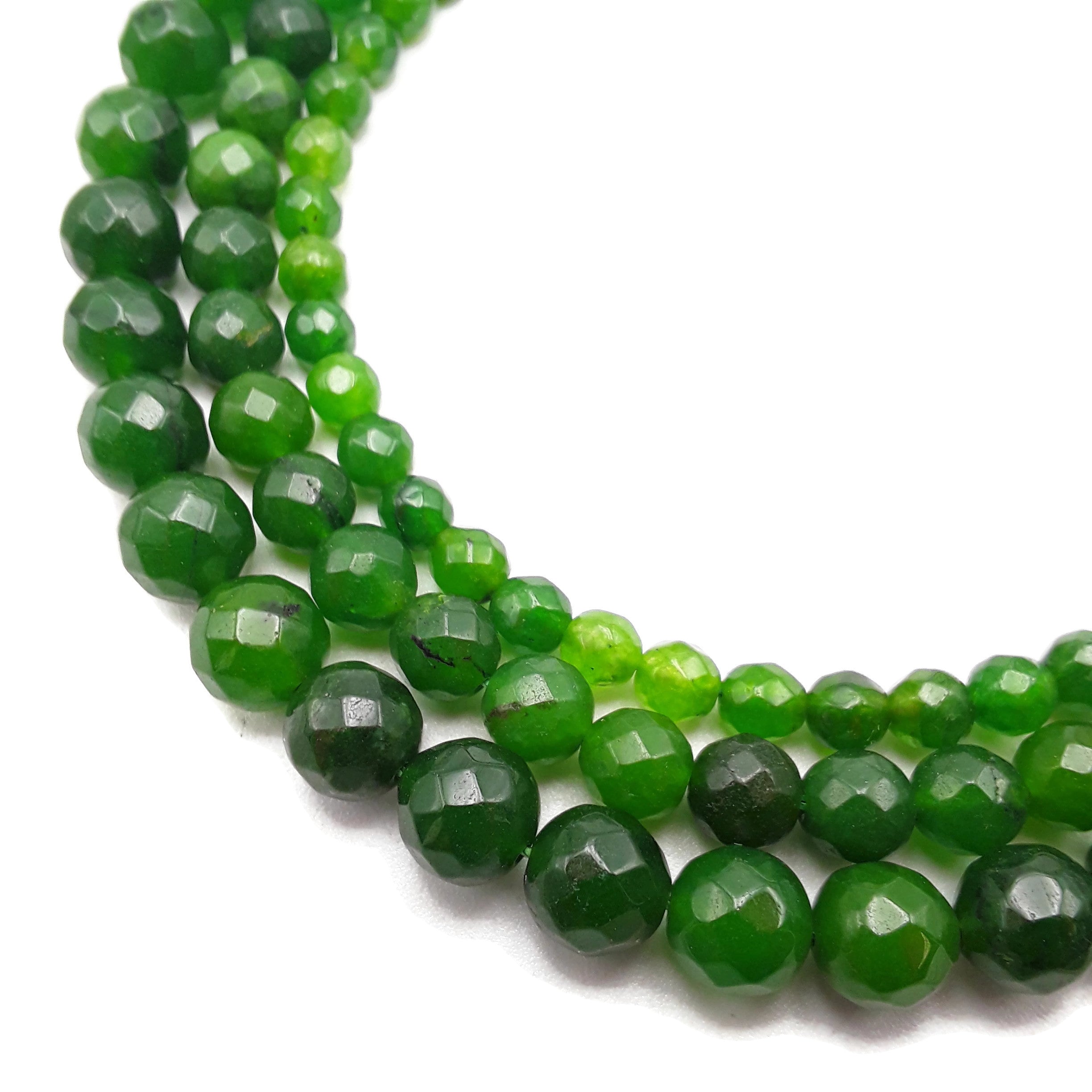 Dark Green Dyed Jade Faceted Round Beads - 6mm, 8mm, 10mm, 15.5 Inch Strand - for Jewelry Making, DIY Crafts, Bracelets & Necklace Design