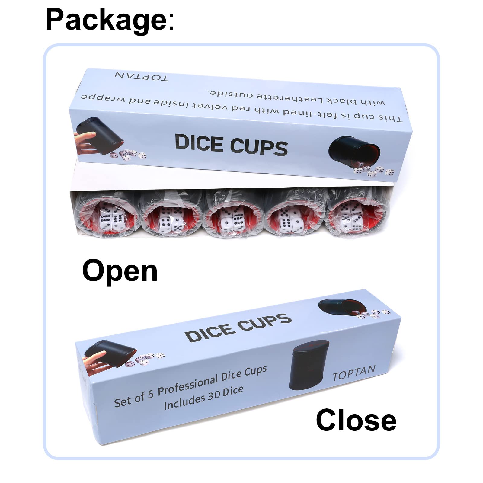 Premium Leatherette Dice Cup Set - 5 Pack with 6 Red Felt-Lined Dot Dices for Yahtzee, Farkle & Bar Party Games | Perfect for Family Game Nights, Casino Parties & Tabletop Gaming