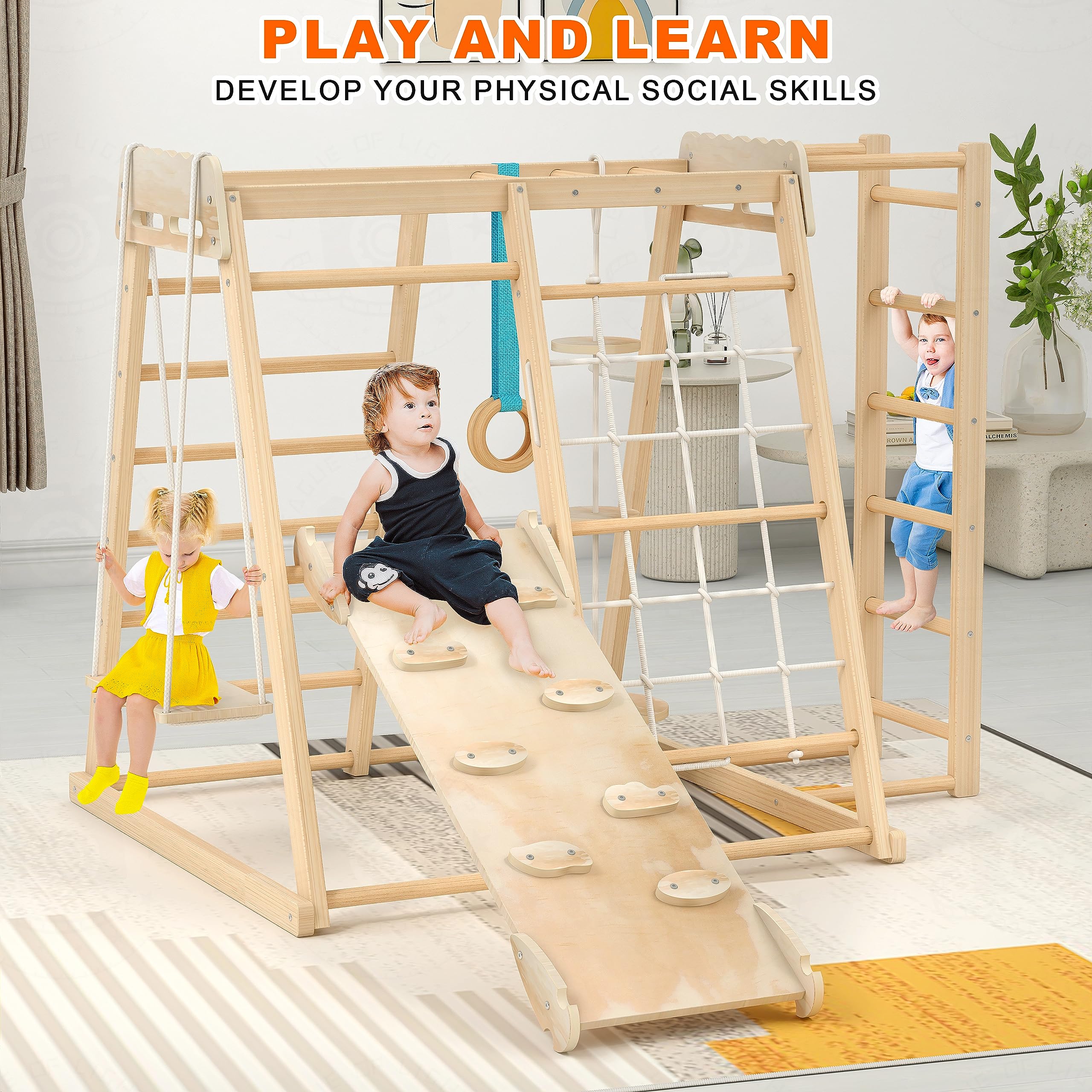 Jungle Gym for Toddlers - Indoor & Outdoor Montessori Climbing Toy Set with Slide, Climbing Wall, Rope Climber, Monkey Bars & Swing | Backyard Playground Equipment for Kids' Active Play & Motor Skill Development