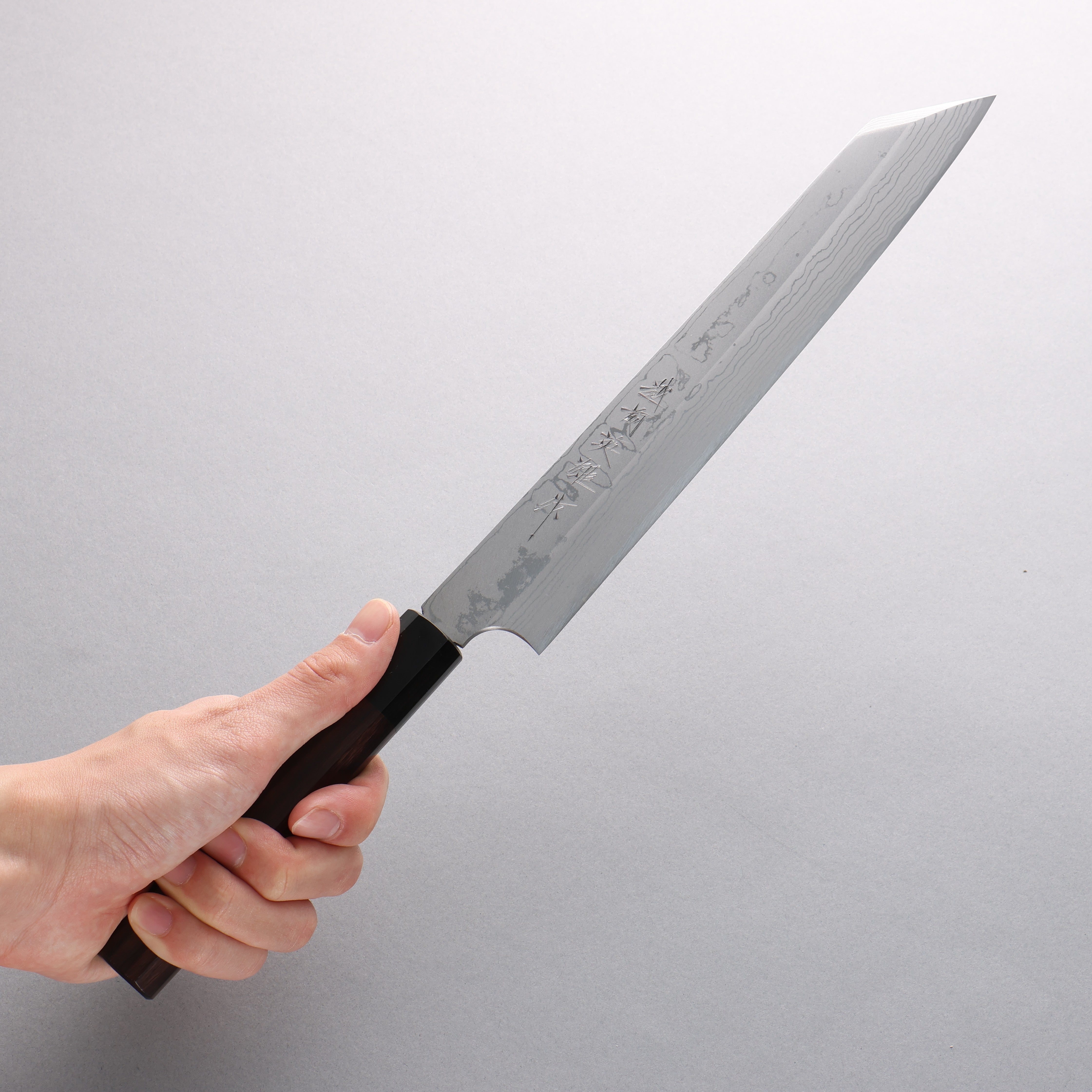 Premium Hideo Kitaoka White Steel No.2 Damascus Kiritsuke Yanagiba 240mm - Japanese Chef Knife with Shitan Handle - Perfect for Sushi, Sashimi & Precision Cutting