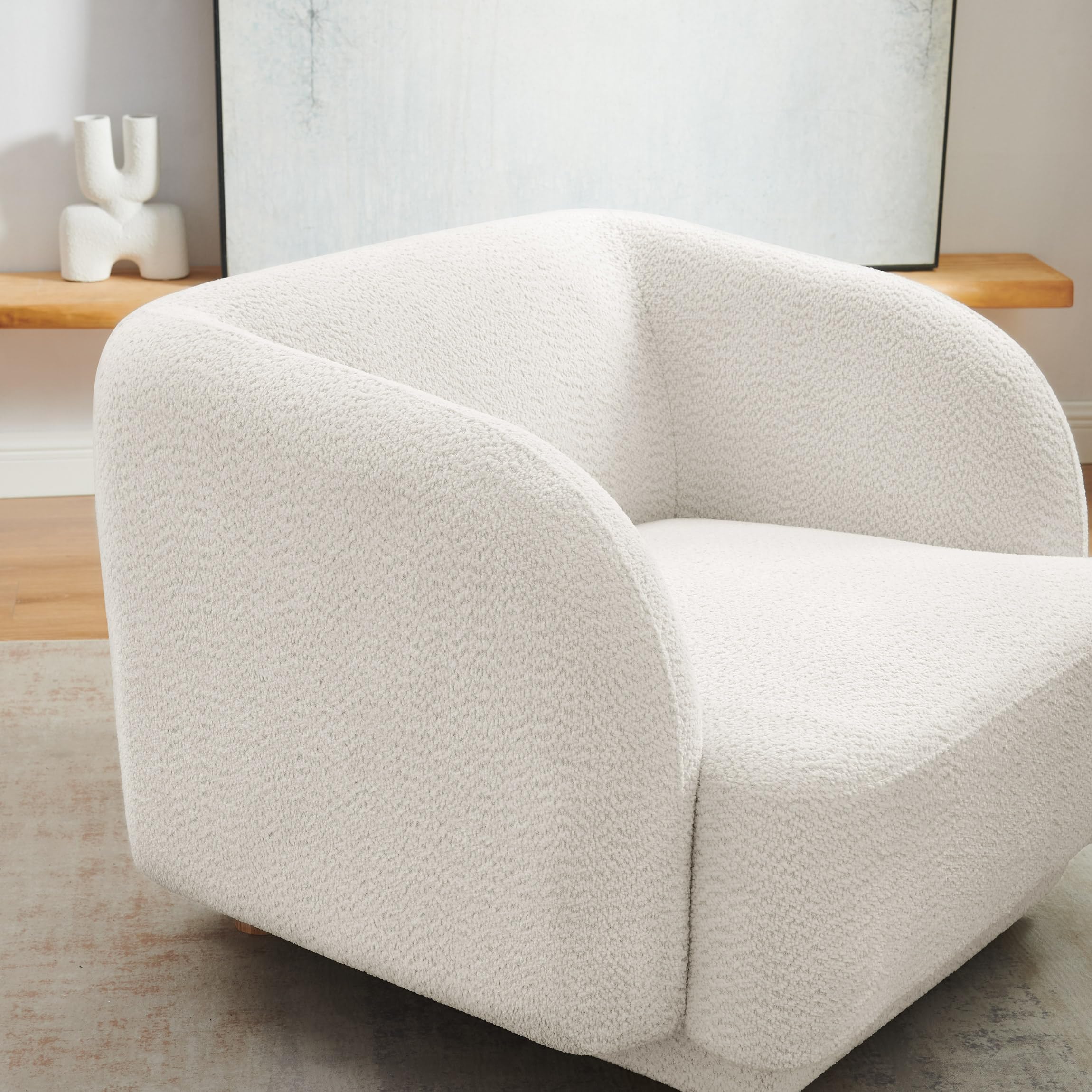 Modern Oversized Accent Barrel Chair - Comfy Upholstered Armchair with Wooden Legs for Living Room, Bedroom, Office & Waiting Room - Perfect for Relaxation, Reading & Home Decor (White)
