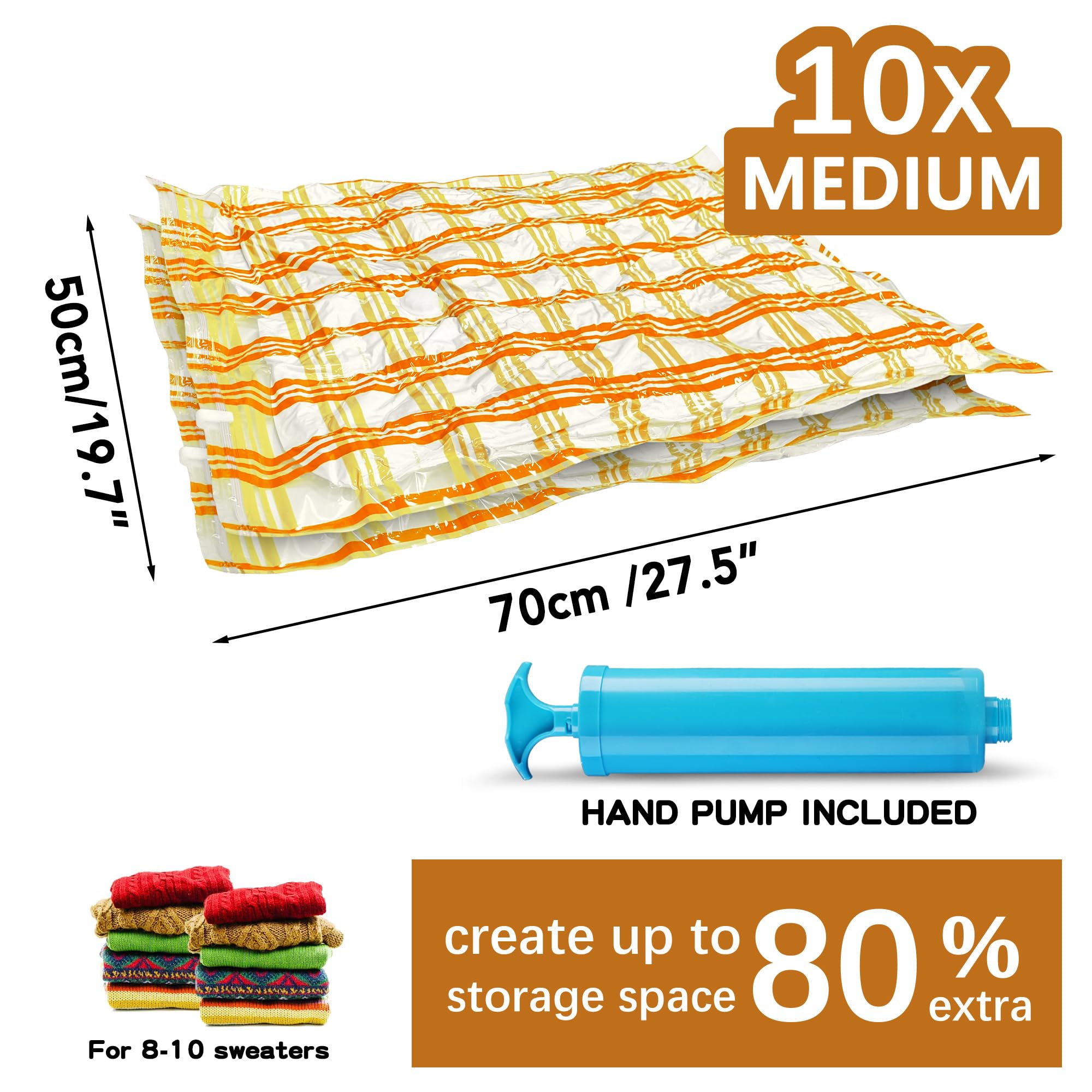 10 Medium Vacuum Storage Bags - Space Saving Clothes Storage Bags for Clothes, Comforters, Blankets & Bedding | Reusable & Airtight for Travel, Moving & Seasonal Storage (10 Pack)