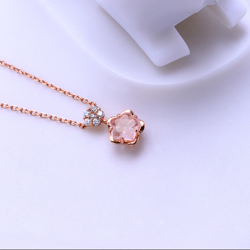 Cherry Blossom Rose Pink Gemstone Necklace for Women - Elegant Floral Jewelry Gift for Valentine's Day, Anniversary & Special Occasions | TB1282