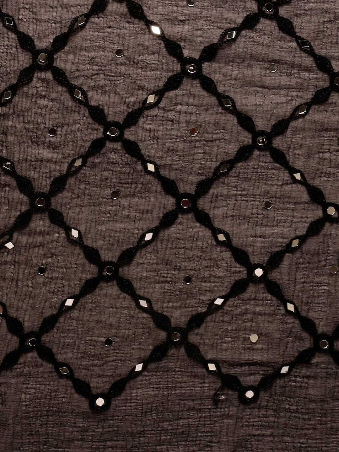 Elegant Black Embroidered Chiffon Dupatta with Mirror Work for Women | Perfect for Weddings, Parties & Festive Occasions | DUPATTA BAZAAR