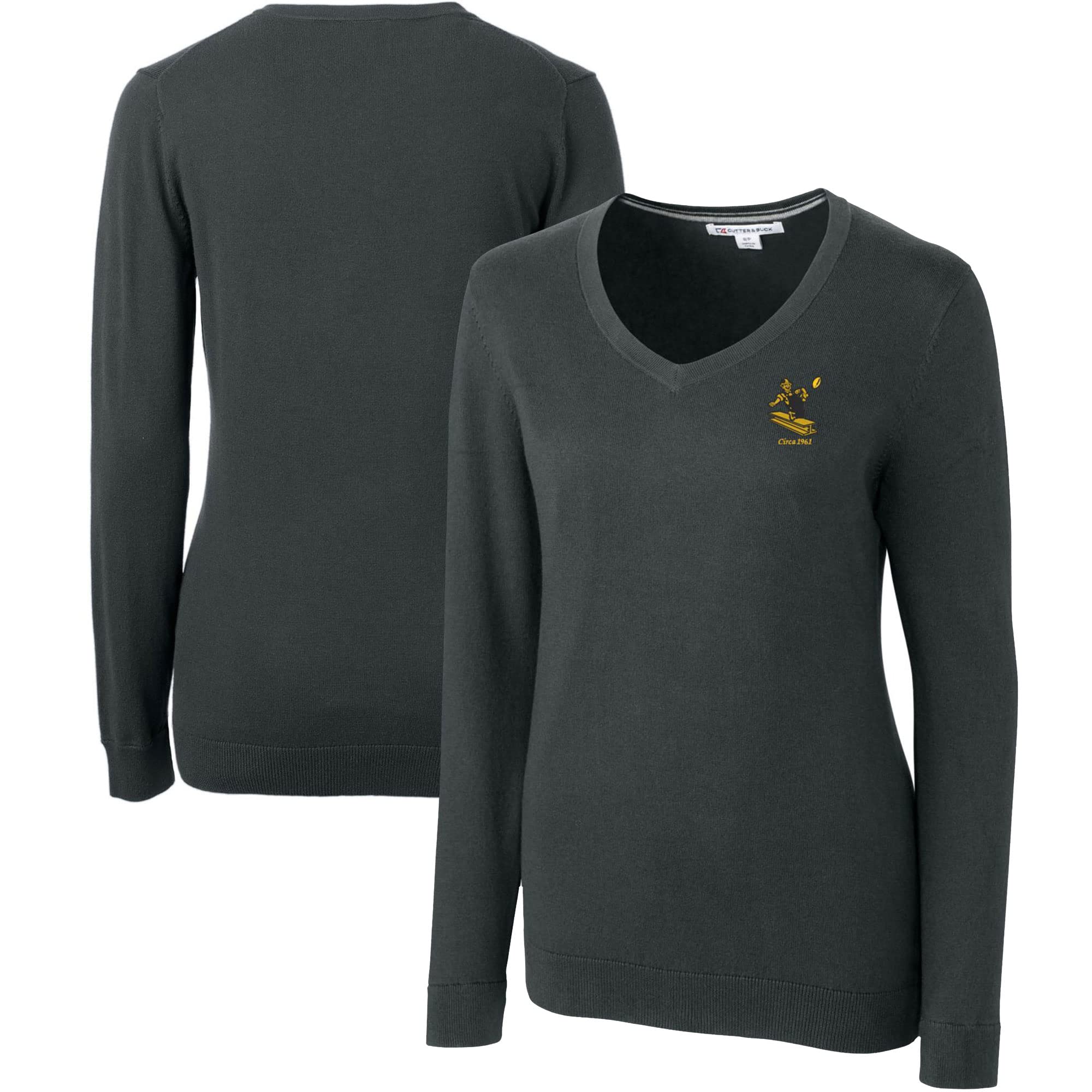 Cutter & Buck Women's NFL Vintage Logo Lakemont Tri-Blend V-Neck Sweater - Soft & Comfortable Pullover for Football Fans, Game Day Outfits & Casual Wear
