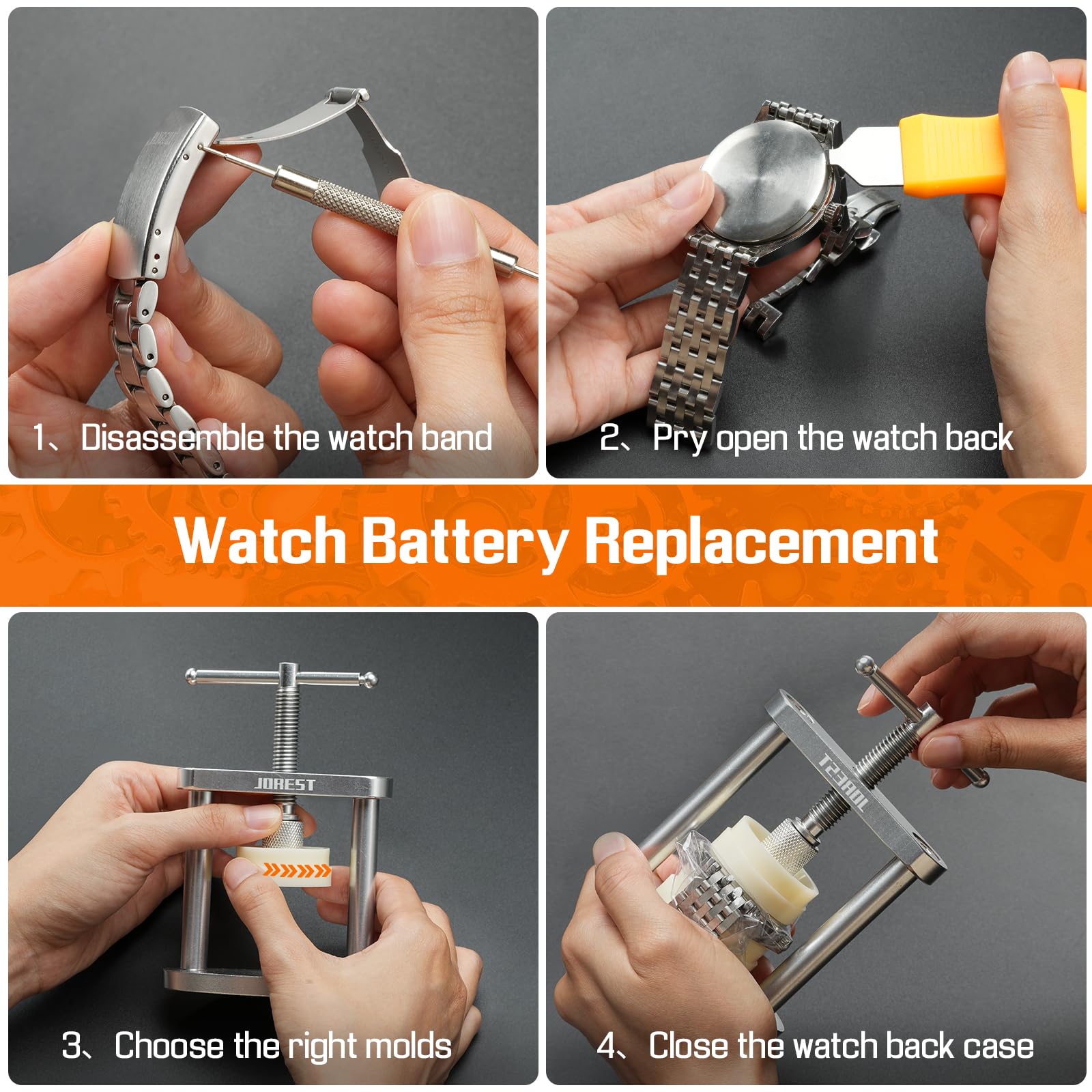 JOREST Professional Watch Repair Kit - Watch Back Case Opener & Closer Tool Set for Round Watches, Battery Replacement & Pry Opening - Perfect for Watchmakers, Jewelers & DIY Enthusiasts at Home or Workshop