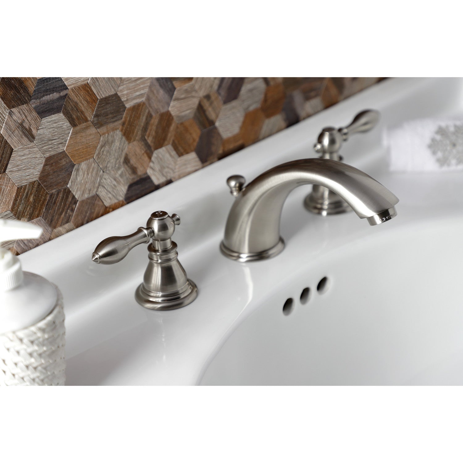 American Classic KB968ACL Brushed Nickel Widespread Bathroom Faucet - 2 Handle 3 Hole Deck Mount with Pop Up Drain - Perfect for Modern Bathroom Renovations and Home Upgrades