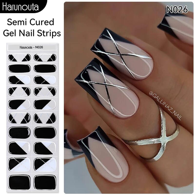 20 Pack Black & White Semi-Cured Gel Nail Strips - DIY Nail Art Kit for Salon-Quality Manicures at Home | Perfect for Parties, Weddings & Special Occasions