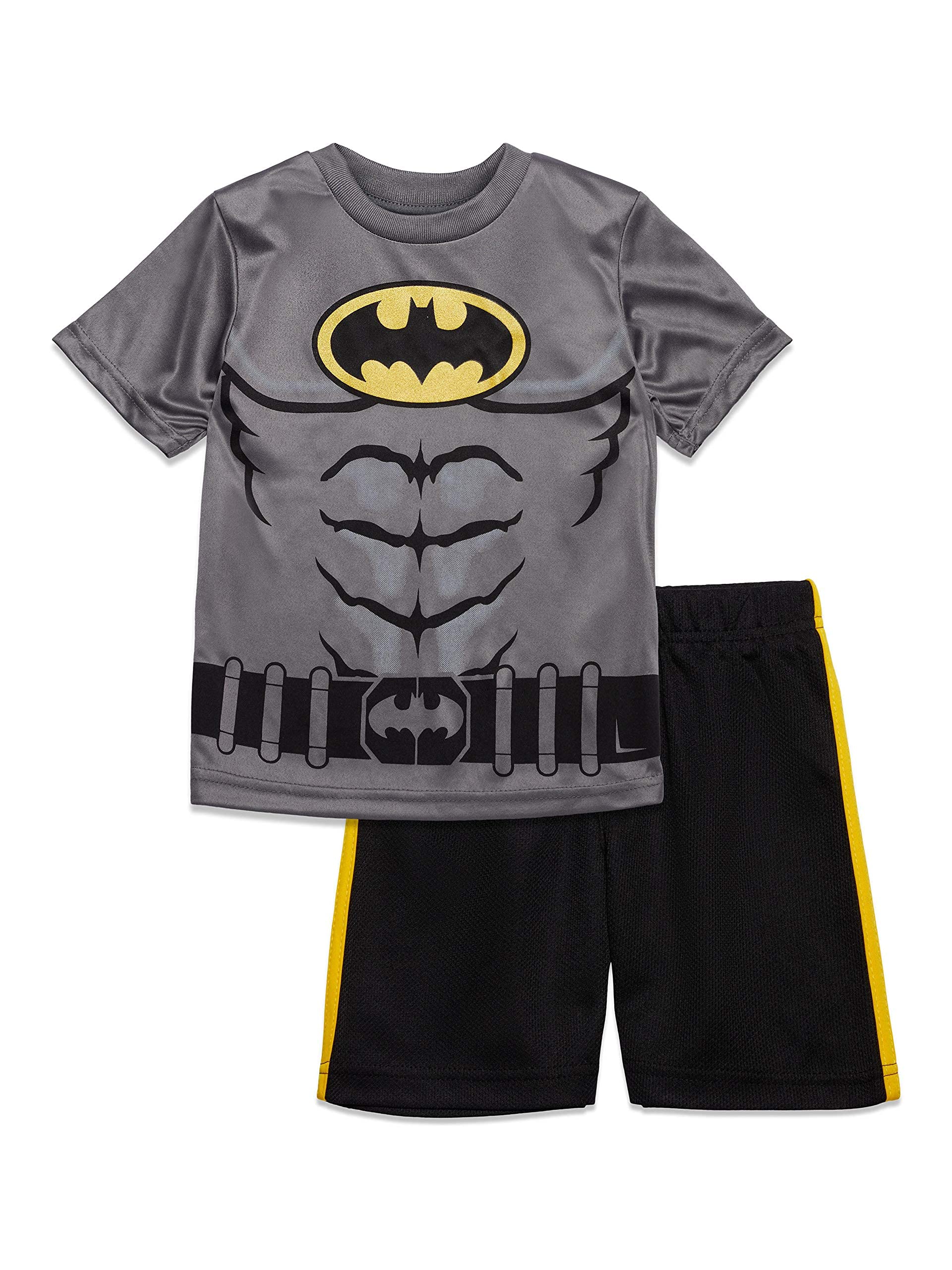 Warner Bros. Batman Superman Flash Boys Athletic Performance T-Shirt & Mesh Shorts Set - Superhero Costume for Kids, Cosplay, Halloween, Birthday Party & Casual Wear