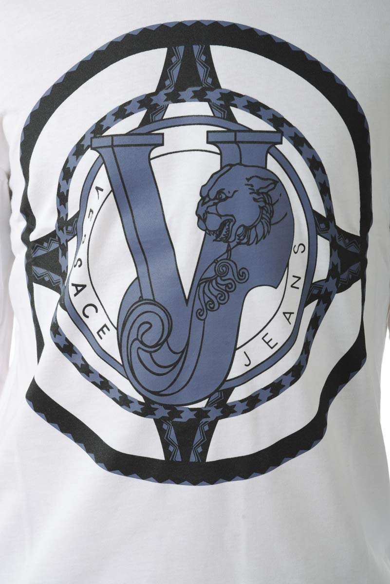 Versace Jeans Men's Cotton T-Shirt - Classic White Crew Neck Casual Tee for Everyday Wear | Perfect for Streetwear, Gym & Weekend Outfits