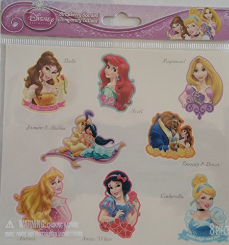 Disney Princess Temporary Tattoos for Kids - Strawberry Scented Fake Tattoos - Fun Party Favors, Birthday Gifts & Dress-Up Play