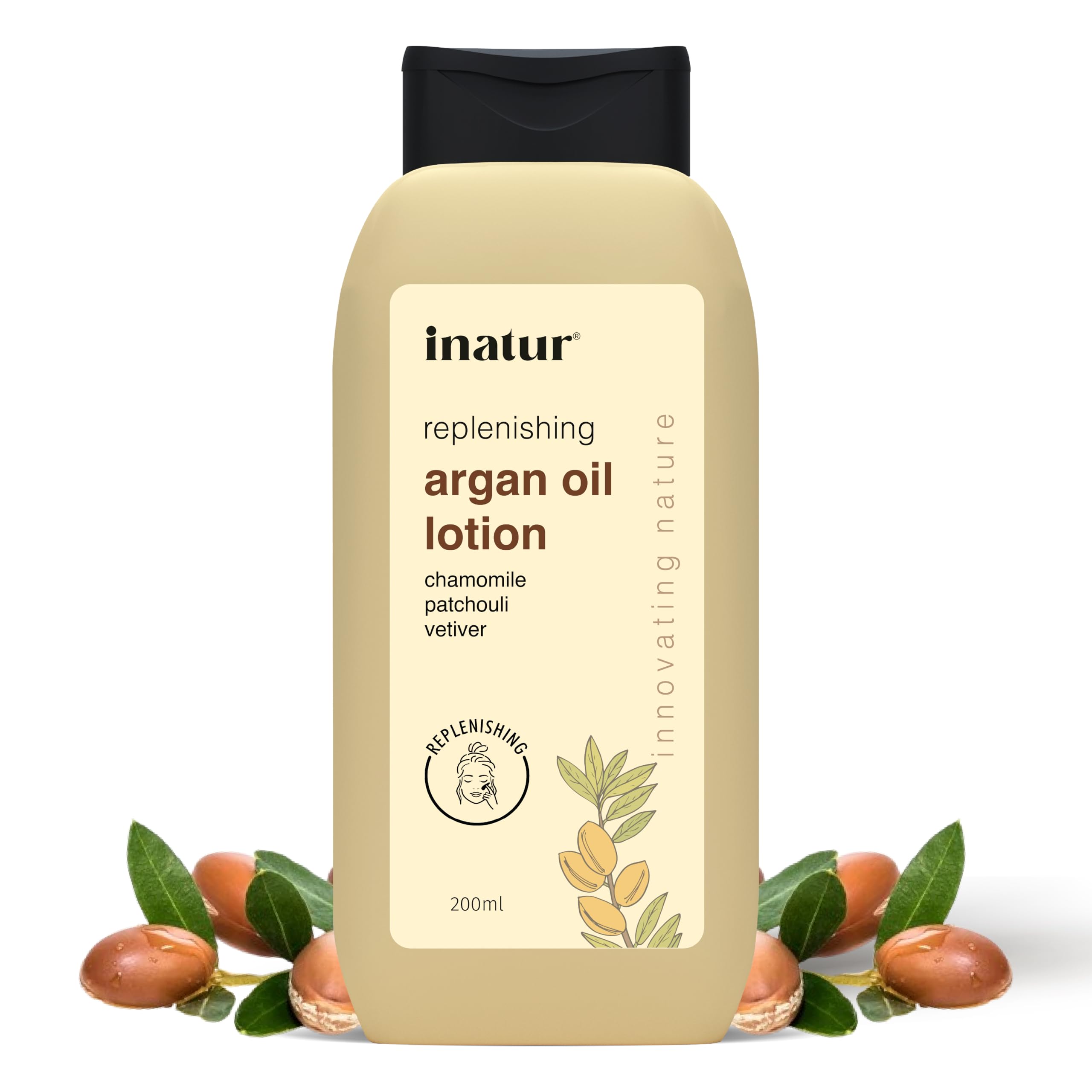 Inatur Argan Oil Lotion 200ml - Deep Hydrating Face & Body Moisturizer for Dry Skin | Natural Vegan Non-Sticky Formula | Winter Care for Men & Women | Smooth Soft Skin Daily | Perfect for Night Routine & After Shower Hydration
