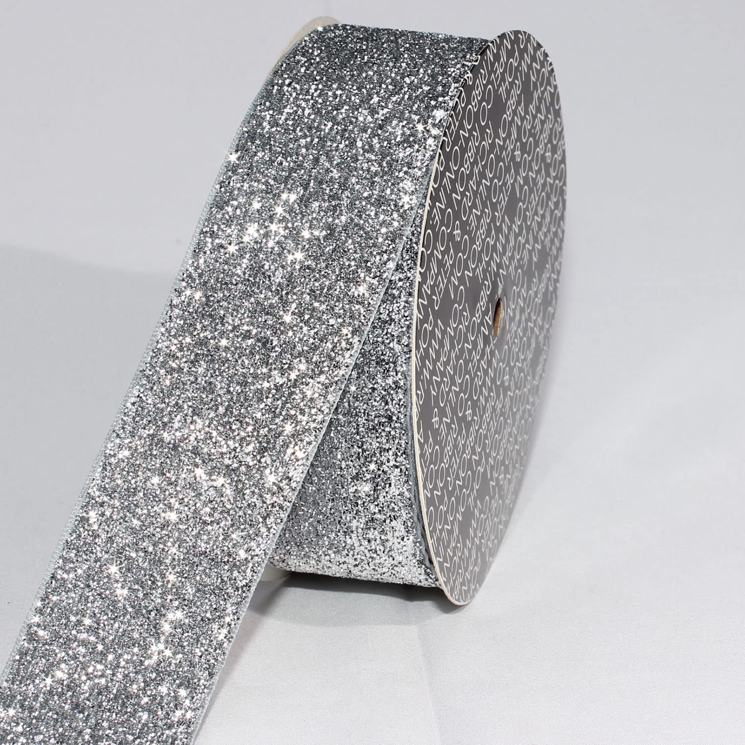 The Ribbon People Silver Glitter Woven Edge Velvet Craft Ribbon - 1.5 Inch x 11 Yards Bulk Roll for Gift Wrapping, DIY Crafts, Holiday Decorations & Scrapbooking