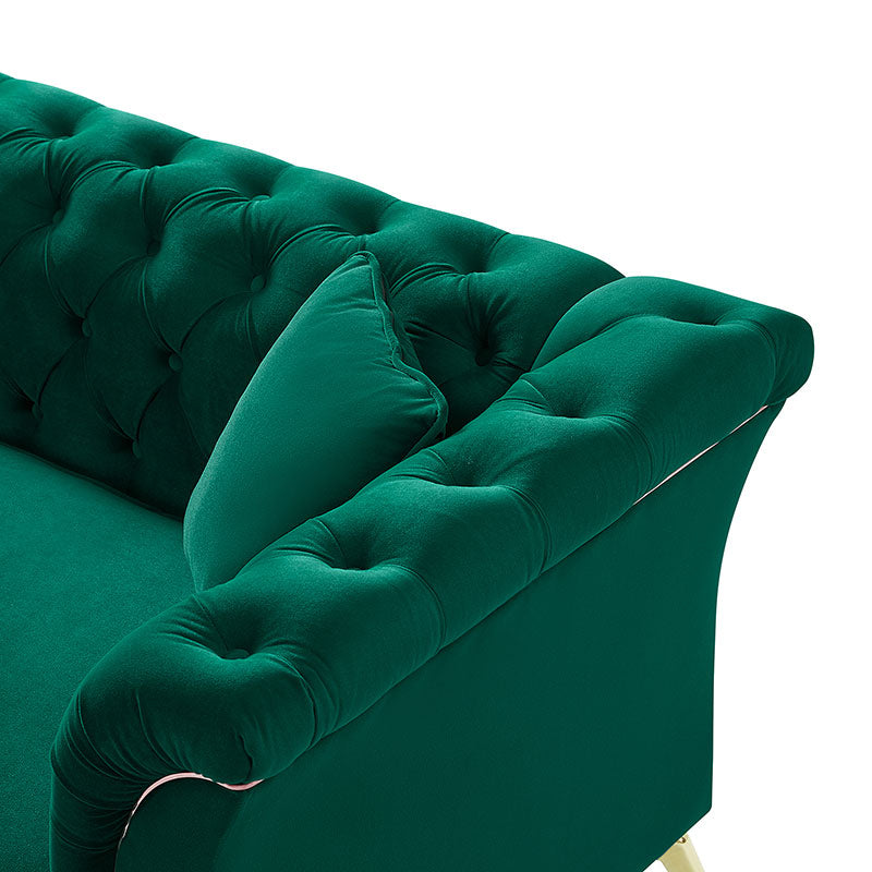 Modern Luxury Glam Velvet Sofa with Tufted Buttons & Gold Metal Accents - Elegant Living Room Furniture for Home Decor, Lounge & Entertaining