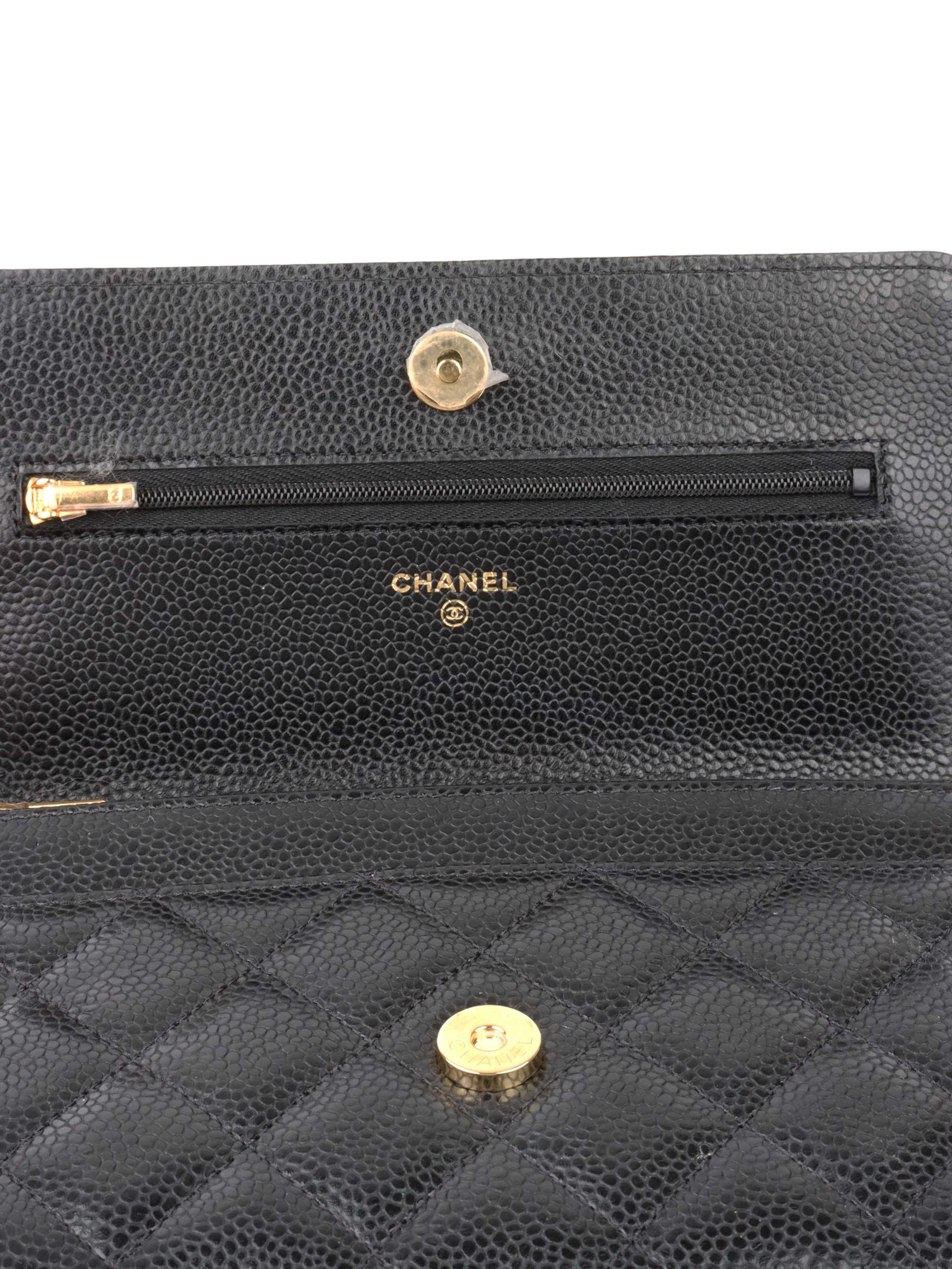 Chanel Black Caviar Leather Wallet on Chain with Gold Hardware - Luxury Crossbody Bag for Women, Perfect for Evening Events & Daily Use