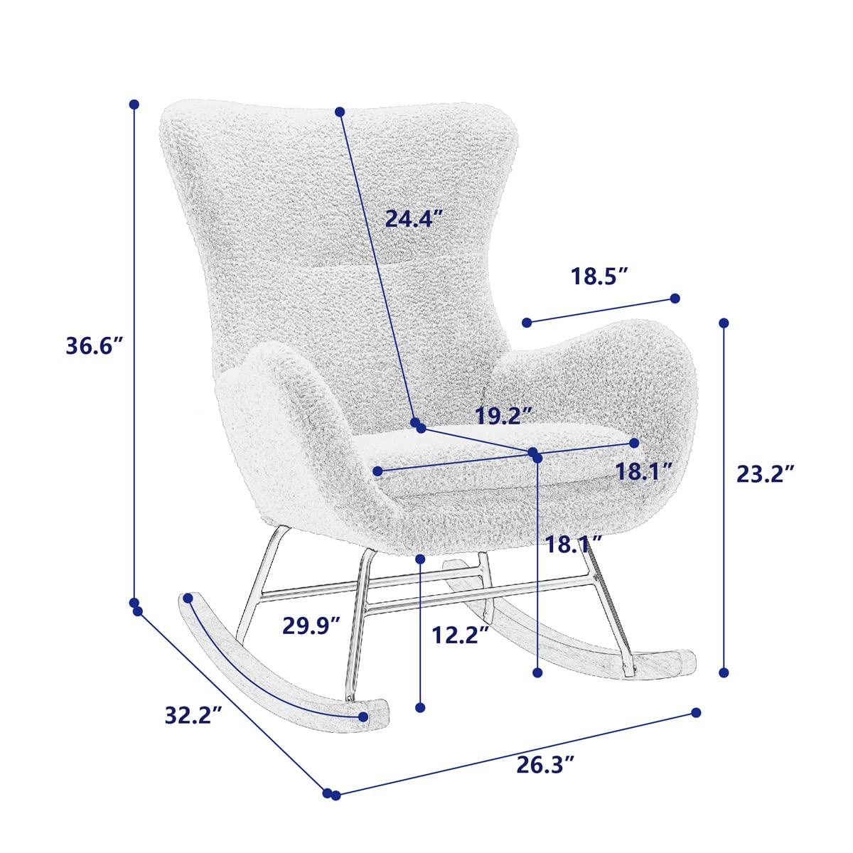 Teddy Rocking Chair - Upholstered High Back Accent Chair with Armrests & Padded Seat - Sturdy Metal & Wood Base Rocking Sofa for Living Room, Bedroom, Office - Beige Fabric - Perfect for Nursery, Reading Nook & Relaxation
