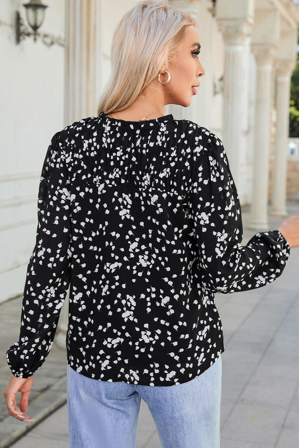 Stylish V Neck Printed Crinkled Long Sleeve Blouse for Women - Trendy Casual & Office Wear
