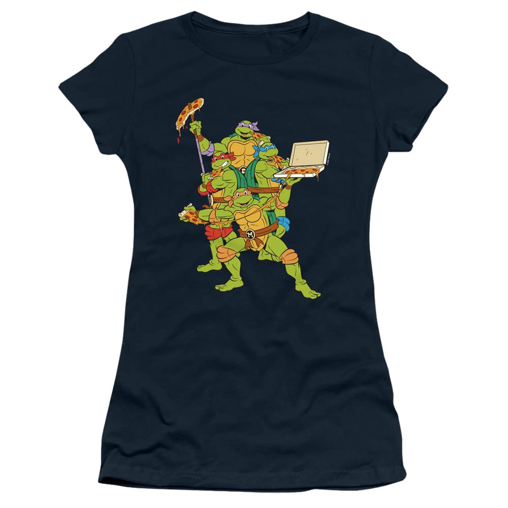 Logovision TMNT Teenage Mutant Ninja Turtles Pizza Party Juniors' Sheer Fitted T-Shirt | Cool Graphic Tee for Kids & Teens | Perfect for Birthday Parties, Cosplay & Casual Wear