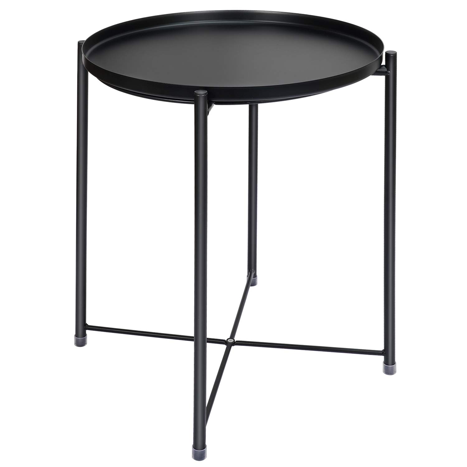 Metal End Table with Removable Tray - Small Round Side Table for Living Room, Bedroom & Outdoor Use - Stylish Nightstand and Snack Table for Sofa, Patio or Dorm Decor