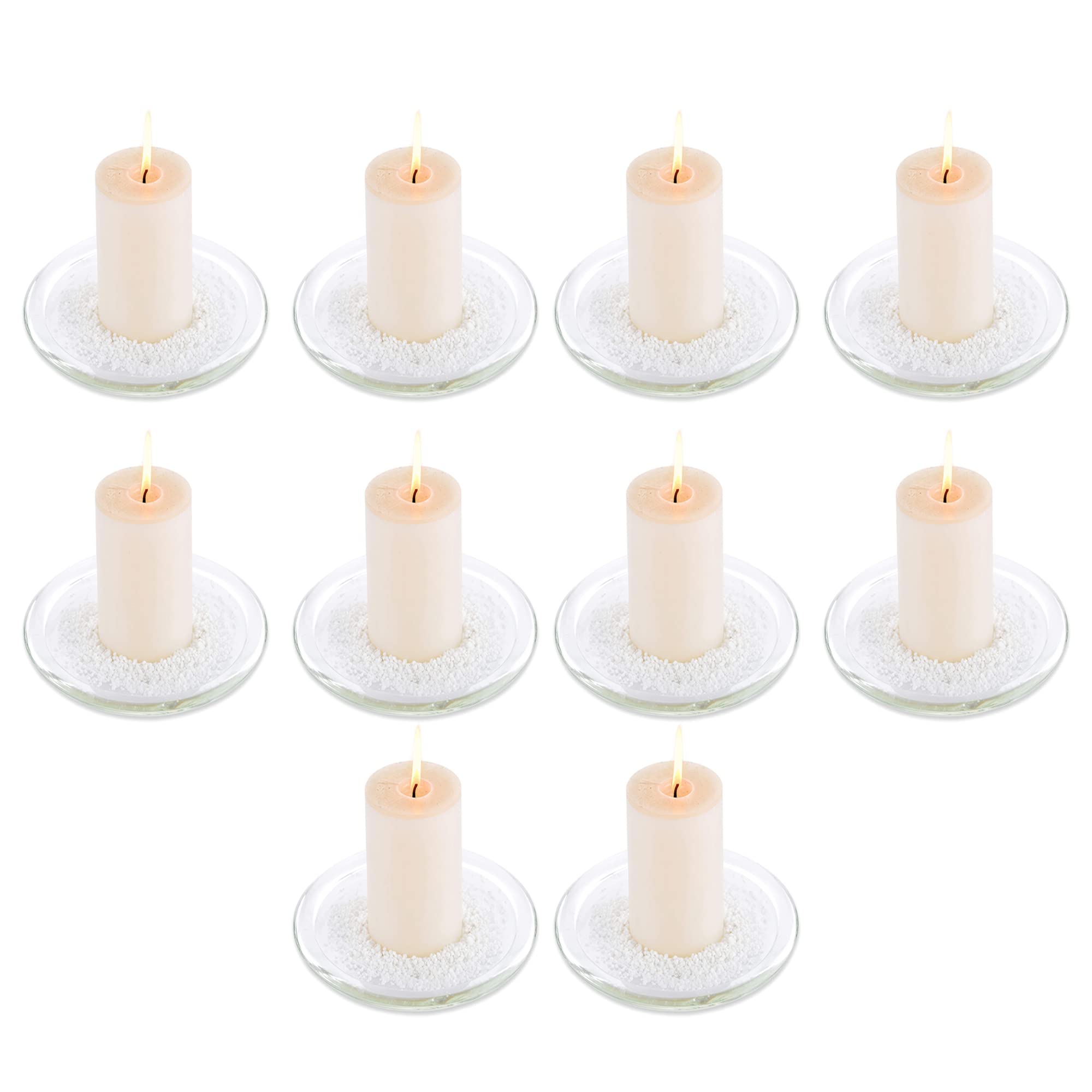 10-Pack Clear Glass Candle Holder Tray Set - 7 Inch Large Round Votive & Pillar Candle Plate for Jar Candles, Tealights, Fruits, Desserts - Perfect for Wedding Centerpieces, Home Decor, and Table Settings