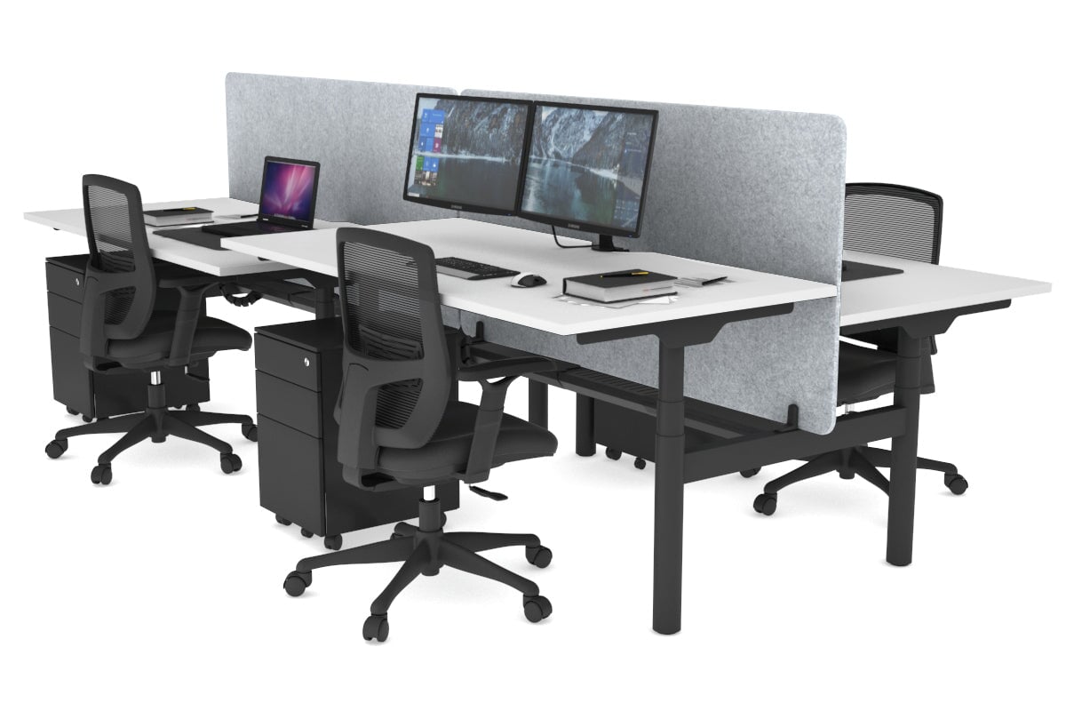 Flexi Premium 4-Person Height Adjustable H Bench Workstation - Black Frame (1600L x 800W) with Cable Management | Ideal for Office, Coworking Spaces & Home Workstations