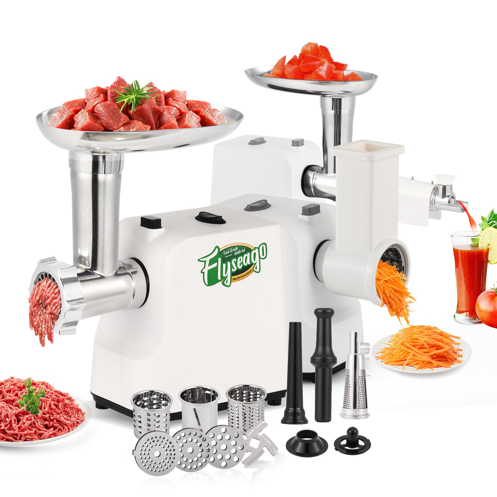 1700W Electric Meat Grinder - 9-in-1 Stainless Steel Kitchen Appliance with Sausage Maker, Kubbe Kit & 3 Grinding Plates - Perfect for Home Cooking, Juicing & Food Prep