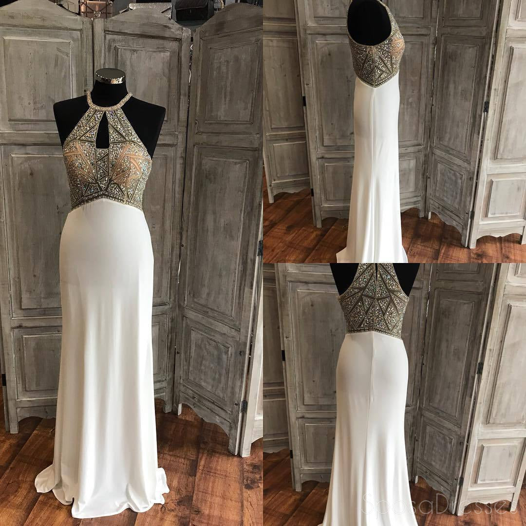 Elegant White Beaded See-Through Halter Prom Dress - Long Evening Gown for Formal Parties & Special Occasions | Perfect for Prom, Homecoming, and Black Tie Events